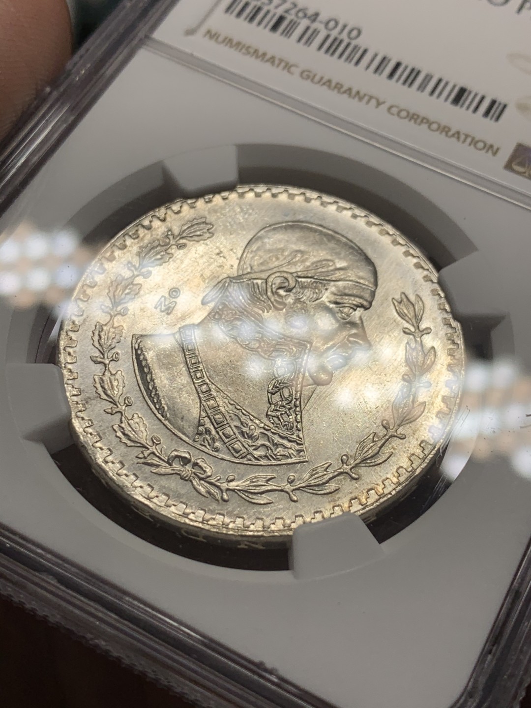 《竞宝斋》第63场-本周日 （全场不限金额包邮） NGC-MS64 墨西哥 1958年 鹰洋银币 原光品