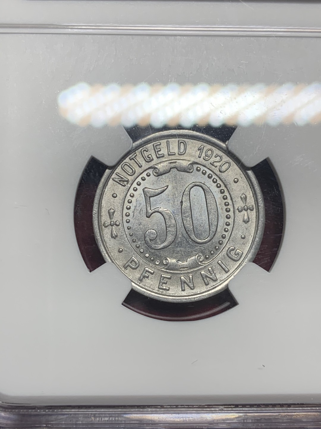 《竞宝斋》第63场-本周日 （全场不限金额包邮） NGC-MS62 德国 1920年 门登洞熊50芬尼铝币 紧急时期小名誉品