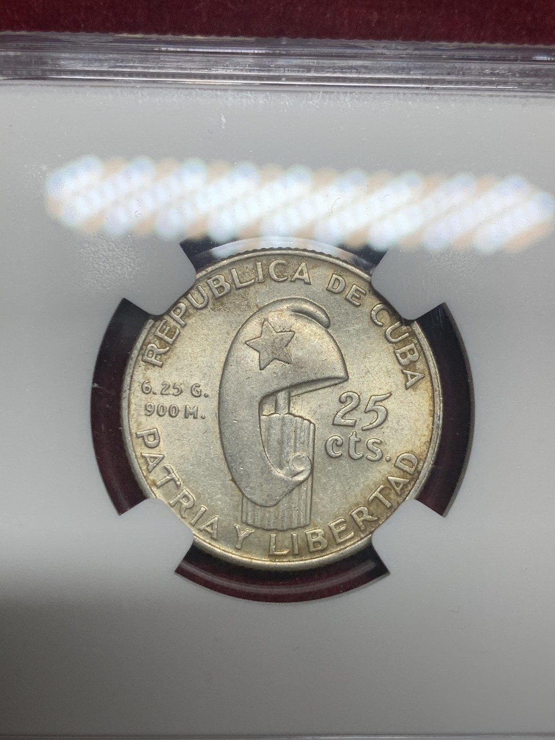 《竞宝斋》第63场-本周日 （全场不限金额包邮） NGC-MS61 古巴 1953年 马丁 25分 原光好品银币