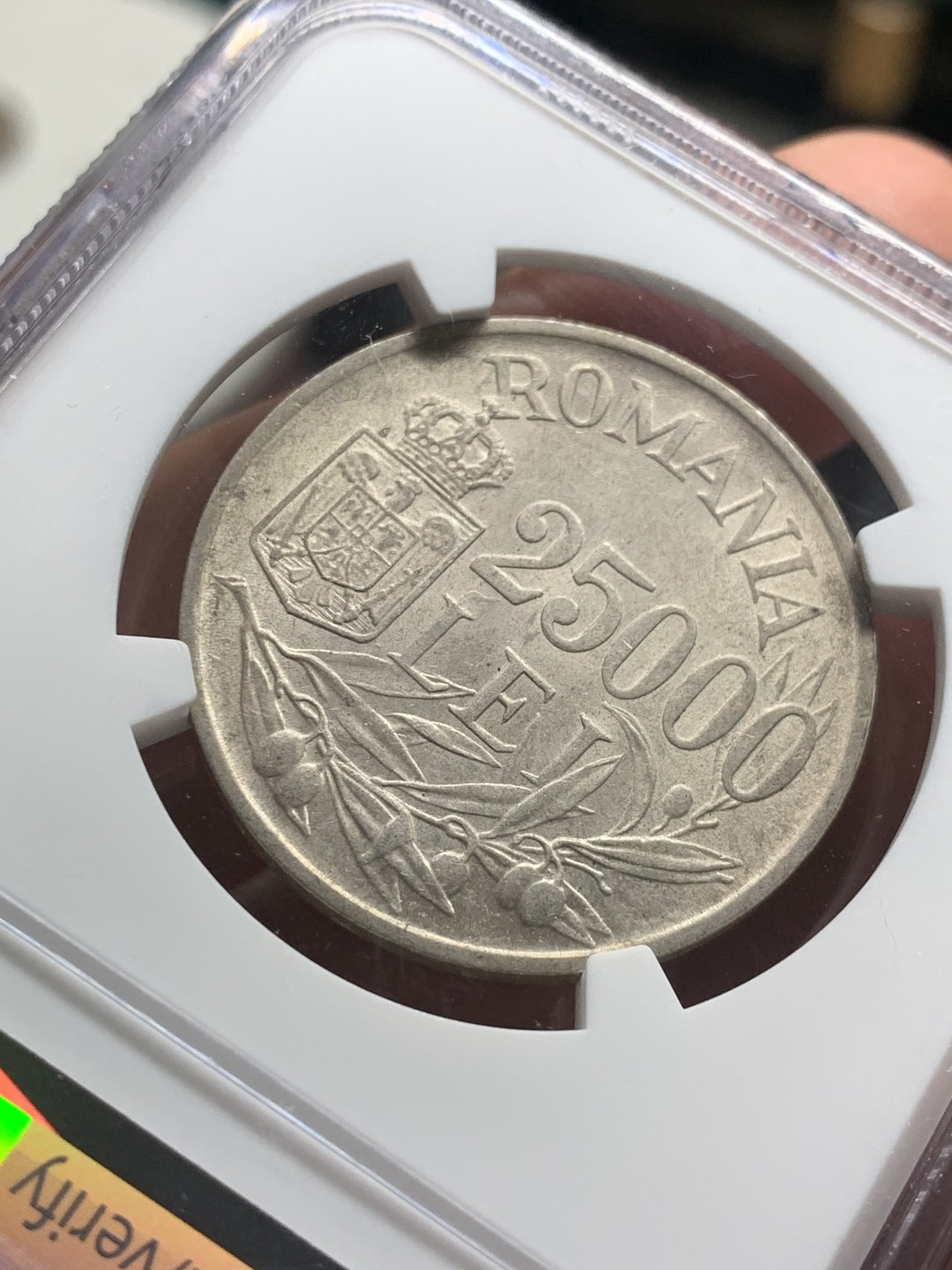 《竞宝斋》第63场-本周日 （全场不限金额包邮） NGC-MS61 罗马尼亚 1946年 25000列伊 银币 原光好品