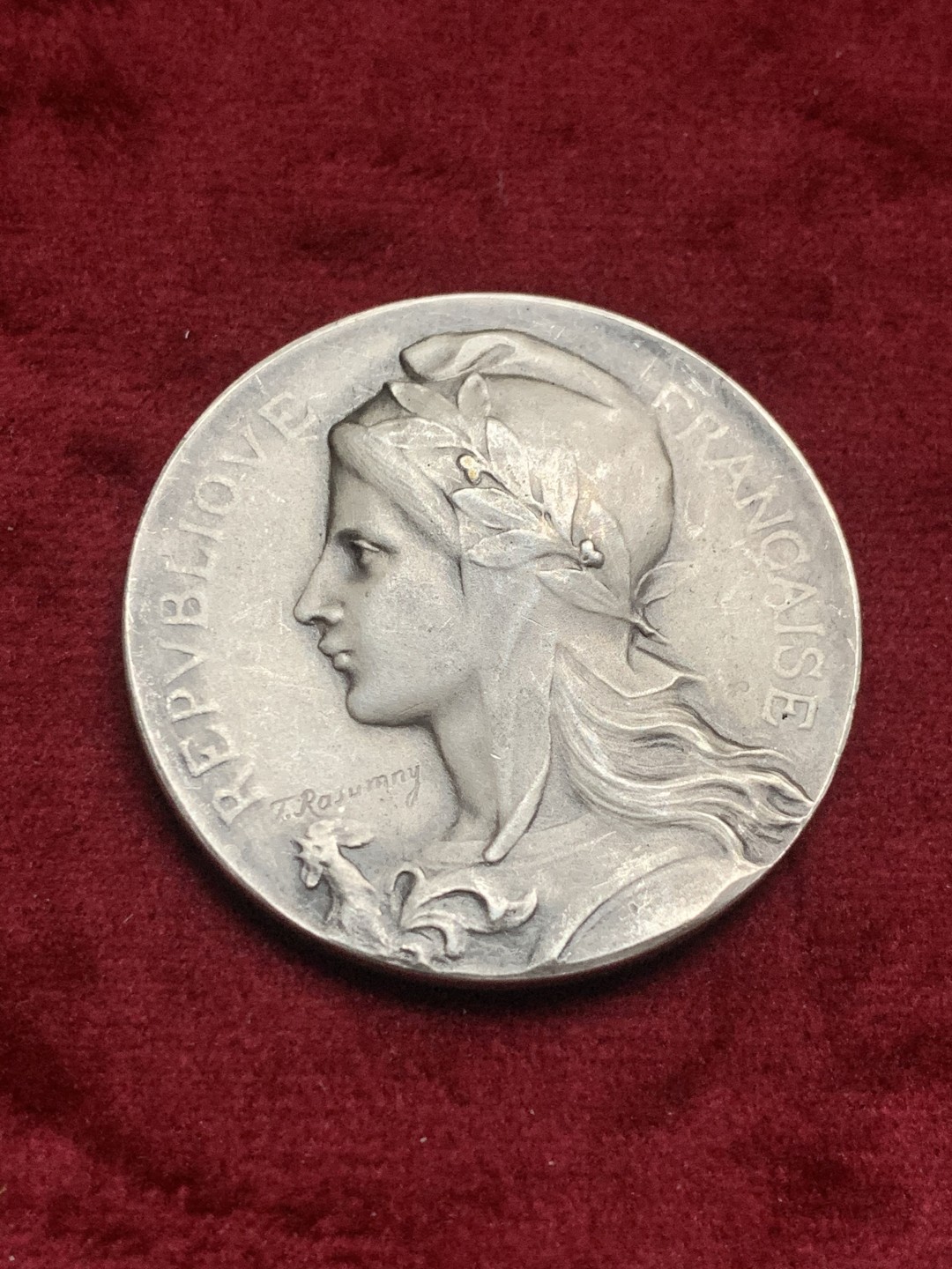 《竞宝斋》第63场-本周日 （全场不限金额包邮） 法国 农业部 镀银 铜章 39.6mm直径 ，28.1克