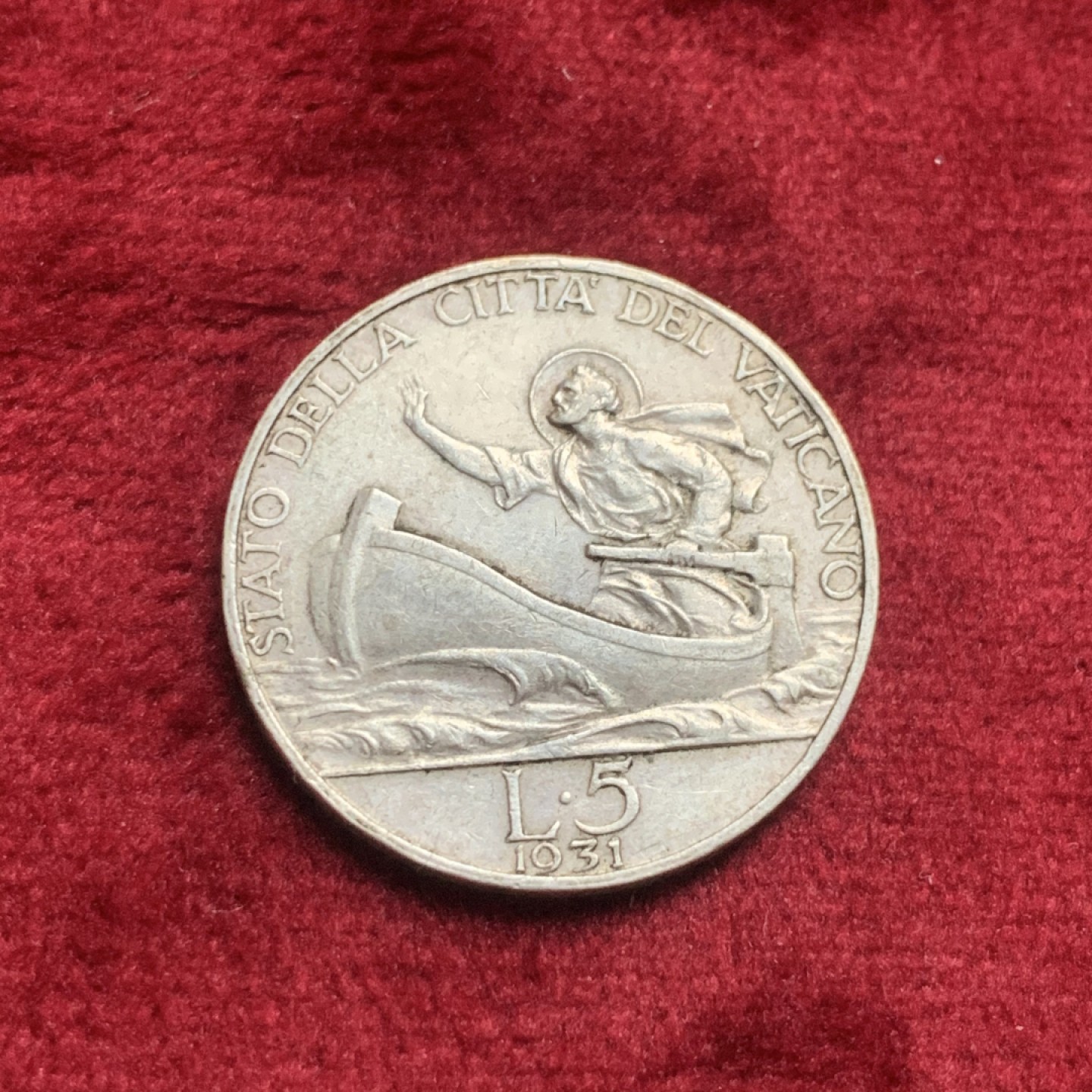 《竞宝斋》第63场-本周日 （全场不限金额包邮） 意大利1931年教皇庇护十一世5里拉银币