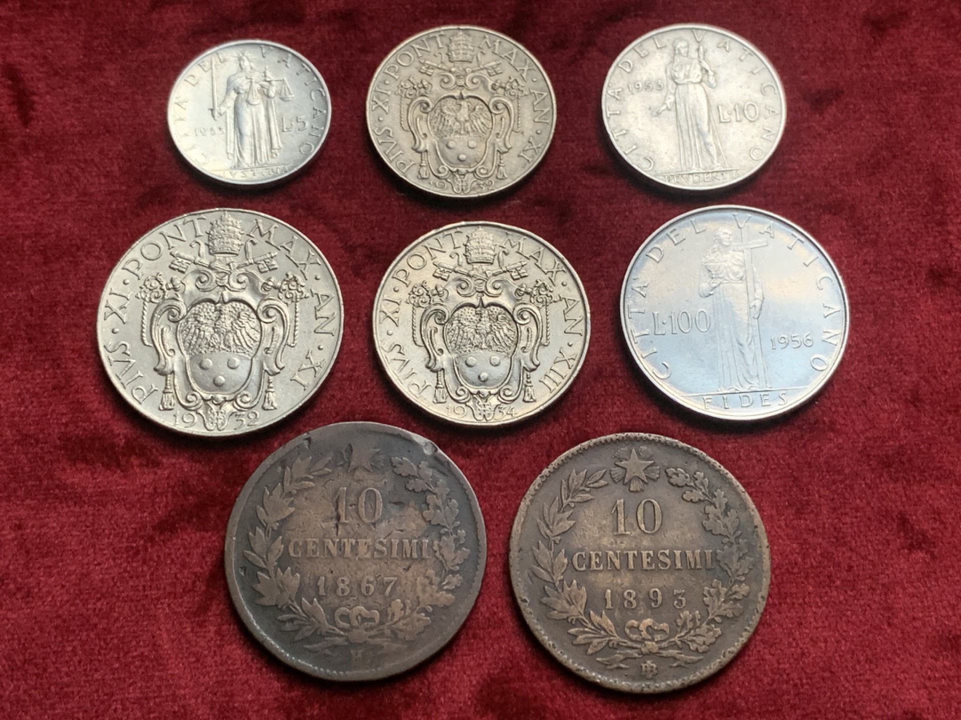 《竞宝斋》第63场-本周日 （全场不限金额包邮） （8枚一组）意大利 10分铜币2枚+教皇 好品裸币6枚