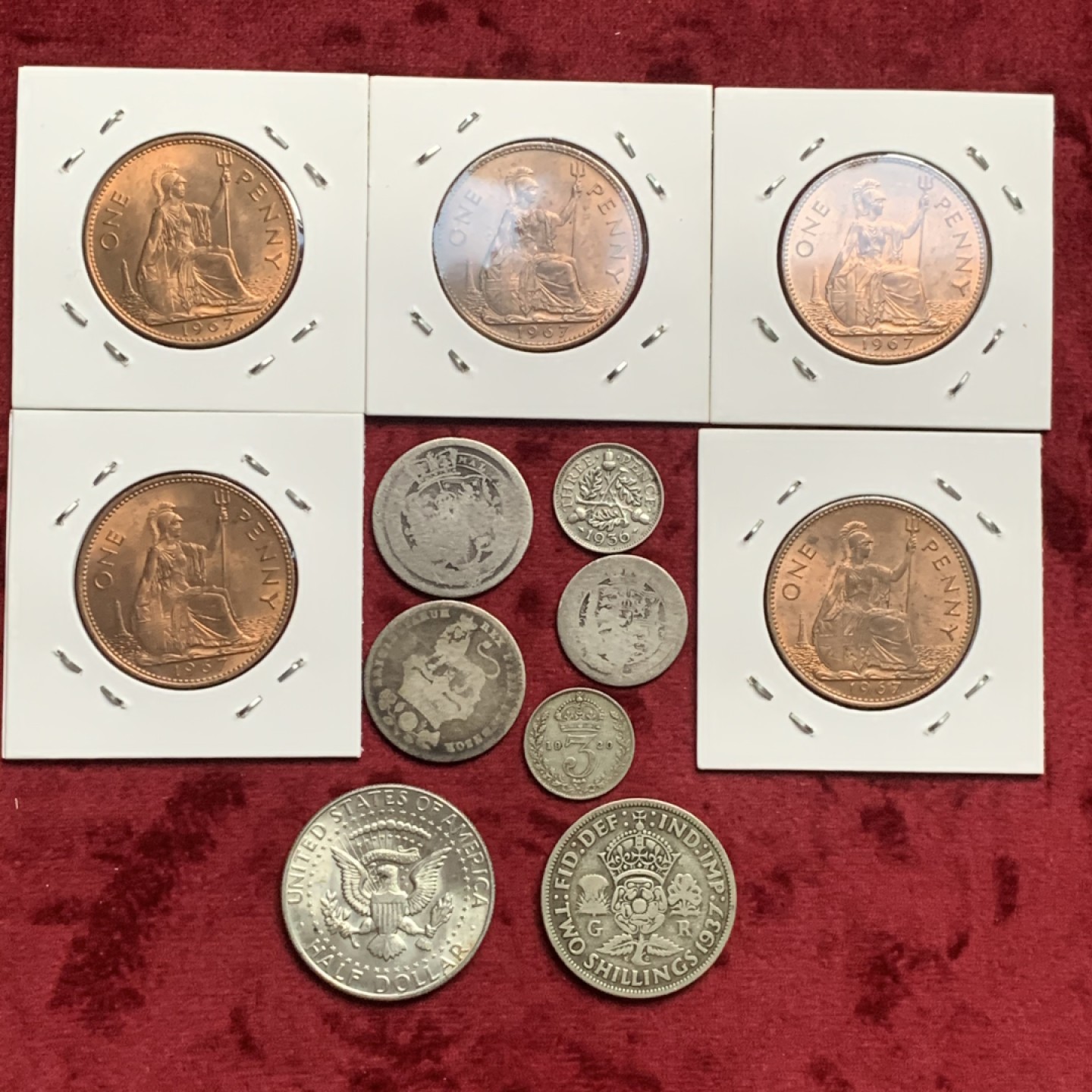 《竞宝斋》第63场-本周日 （全场不限金额包邮） 英国为主的一堆银币，乔三四五是先令，铜币全卷拆BU