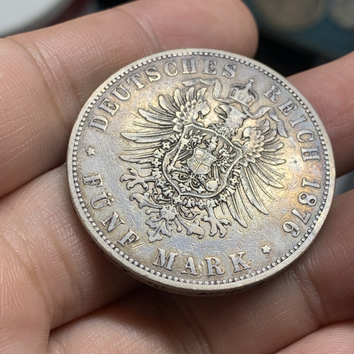 《竞宝斋》第63场-本周日 （全场不限金额包邮） 德国1876年汉堡五马克原味银币