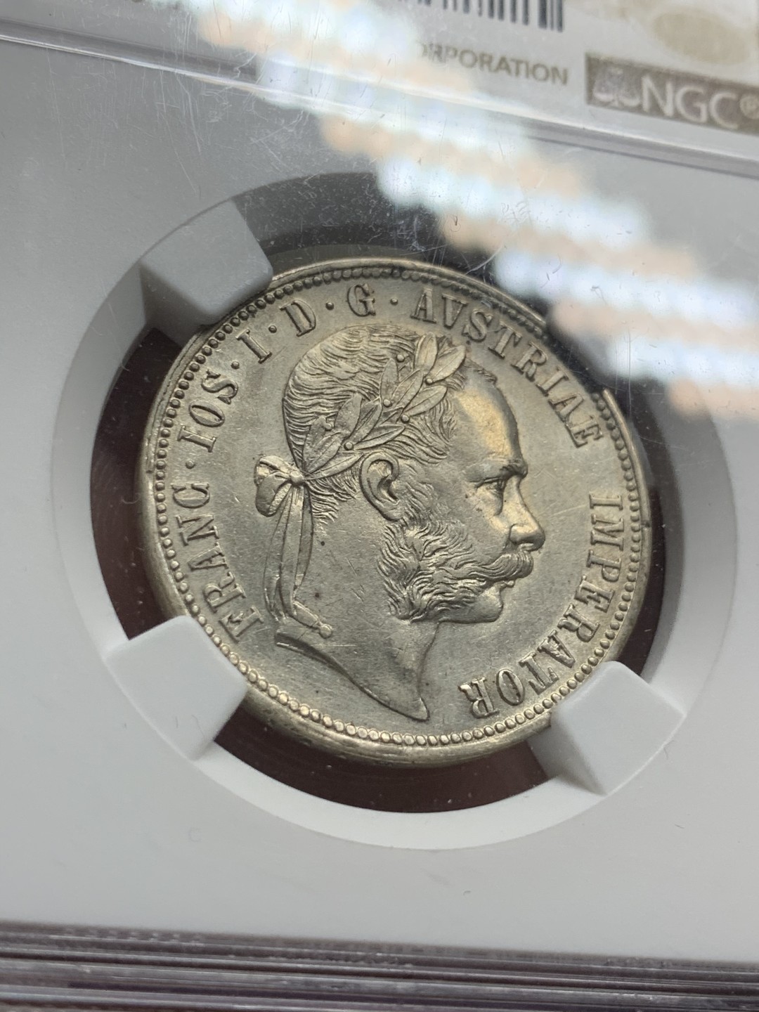 《竞宝斋》第63场-本周日 （全场不限金额包邮） ngc-unc细节1878年奥地利弗洛林银币，细节完美，底板也不错。
