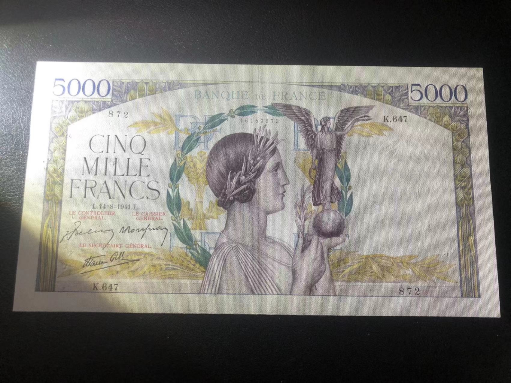 【Blue Auction】✨世界纸币精拍第190期【精】 法国🇫🇷1941年5000法郎 AU+品相 胜利女神 精美