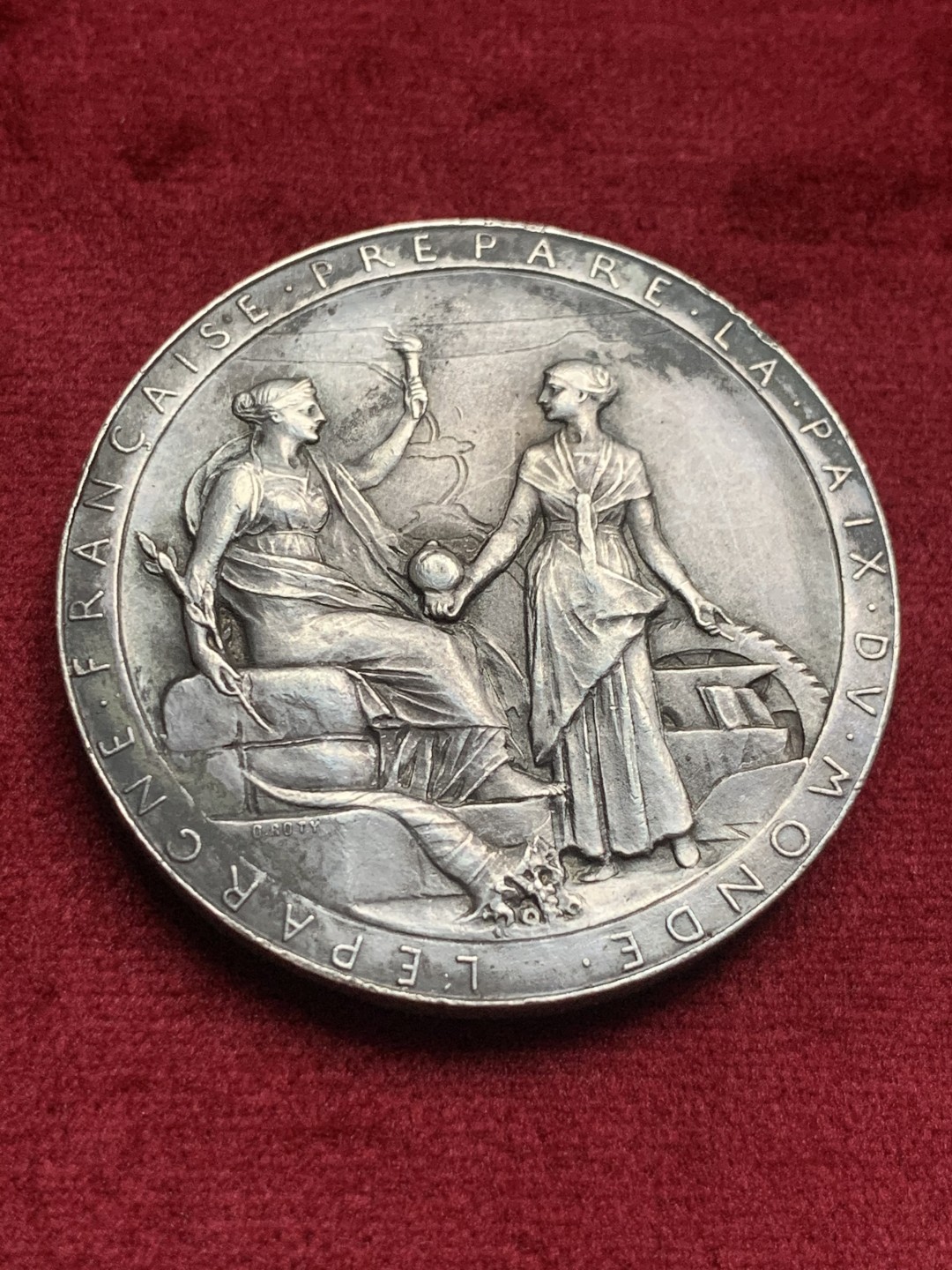 《竞宝斋》第63场-本周日 （全场不限金额包邮） 法国1869年苏伊士运河开通纪念少见加厚版大银章罗蒂作品  48克加厚版本，常见为40克版本，43mm，丰饶角Aregnt边铭