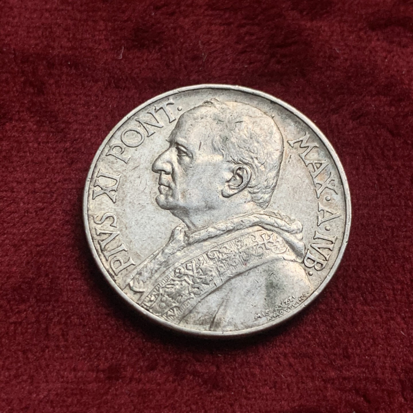 《竞宝斋》第63场-本周日 （全场不限金额包邮） 1933年意大利教皇庇护十一世10里拉银币