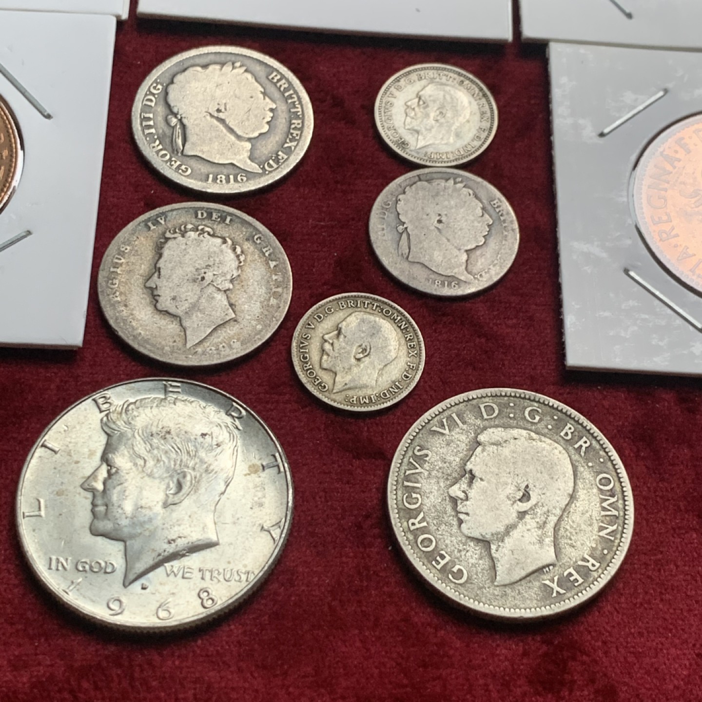 《竞宝斋》第63场-本周日 （全场不限金额包邮） 英国为主的一堆银币，乔三四五是先令，铜币全卷拆BU