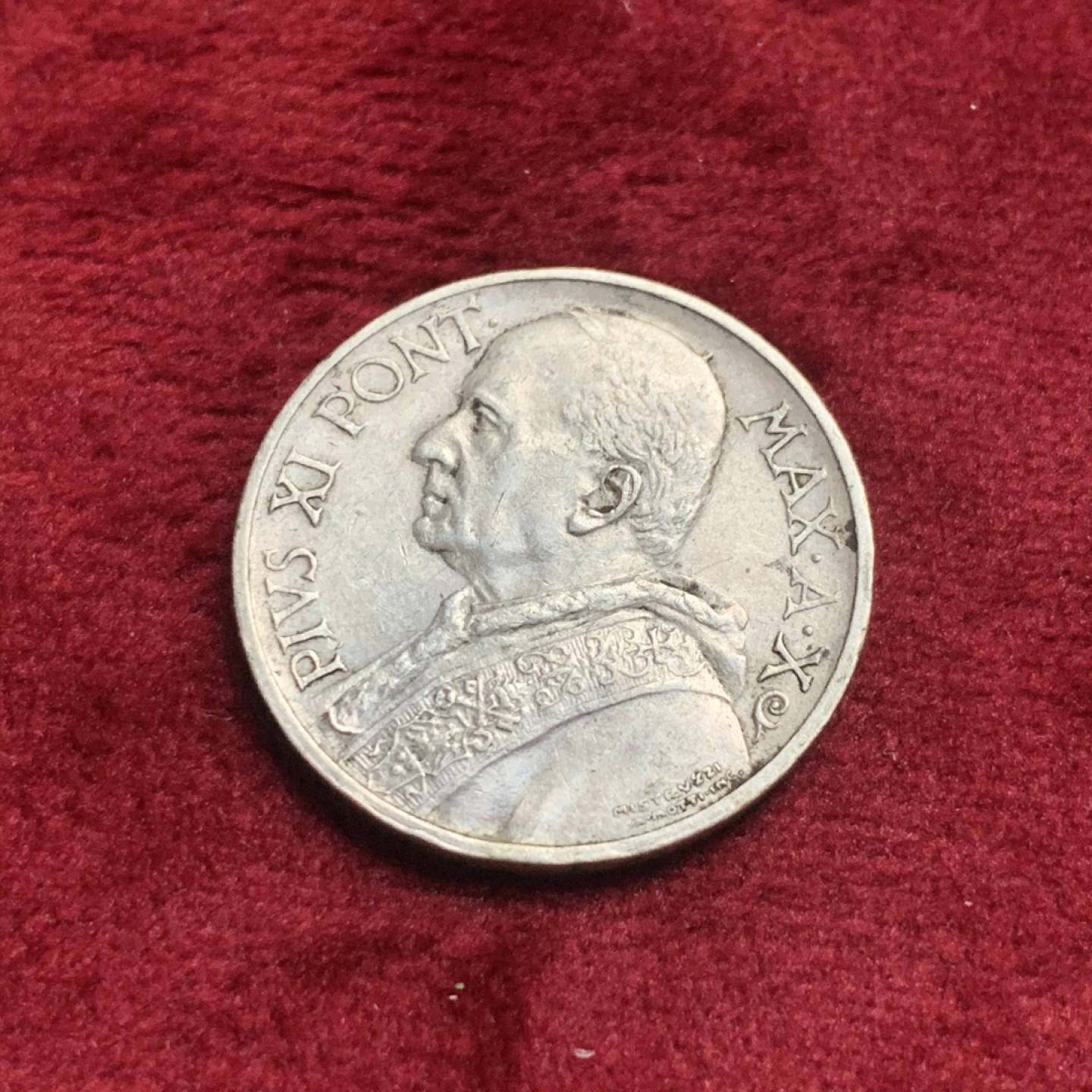 《竞宝斋》第63场-本周日 （全场不限金额包邮） 意大利1931年教皇庇护十一世5里拉银币