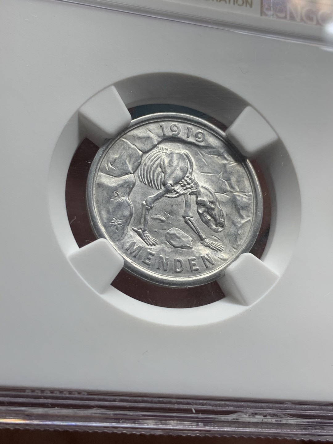 《竞宝斋》第63场-本周日 （全场不限金额包邮） NGC-MS62 德国 1920年 门登洞熊50芬尼铝币 紧急时期小名誉品