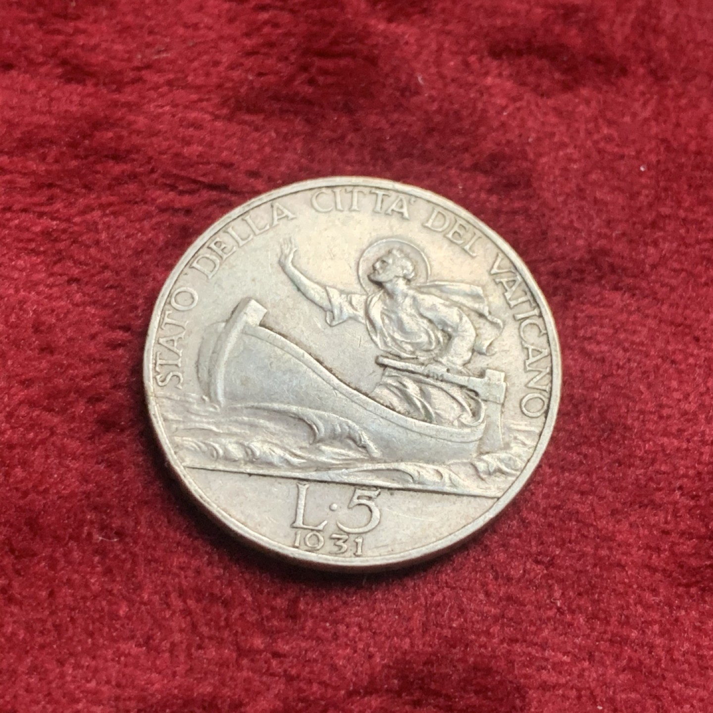 《竞宝斋》第63场-本周日 （全场不限金额包邮） 意大利1931年教皇庇护十一世5里拉银币