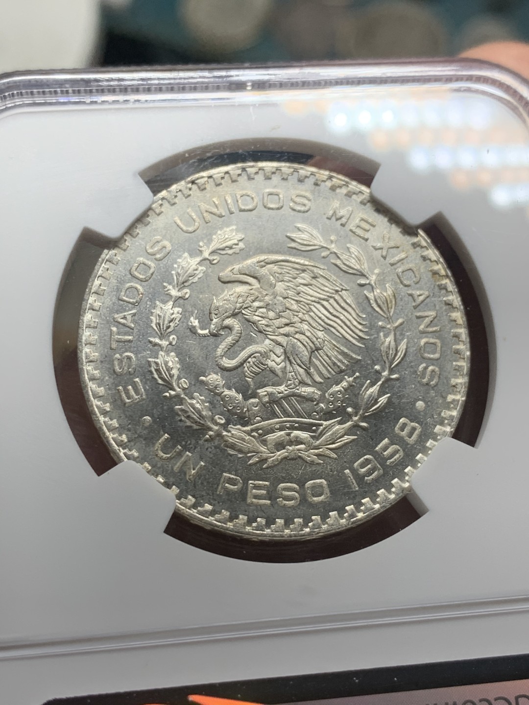 《竞宝斋》第63场-本周日 （全场不限金额包邮） NGC-MS64 墨西哥 1958年 鹰洋银币 原光品