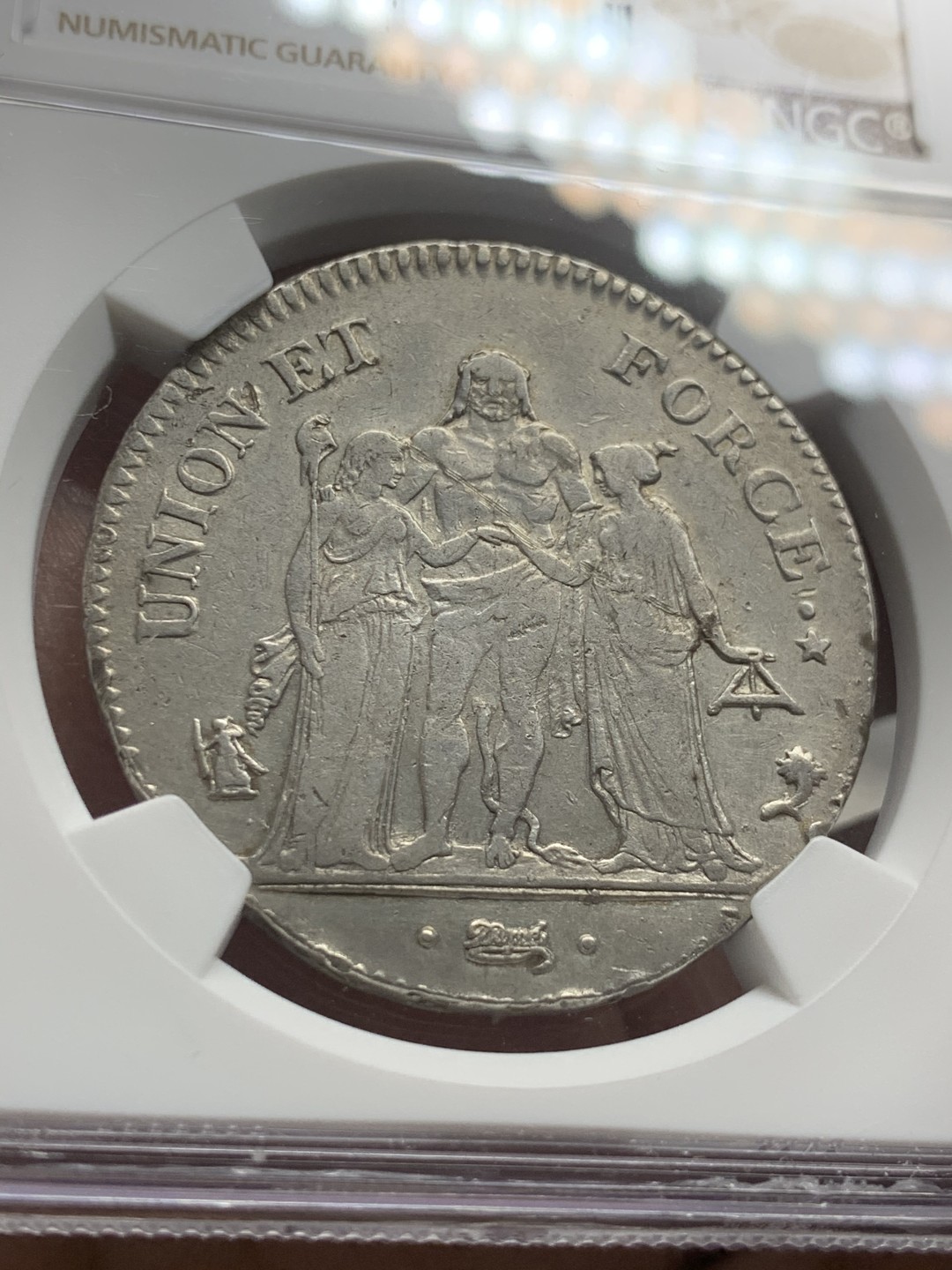 《竞宝斋》第63场-本周日 （全场不限金额包邮） NGC-VF 法国 LAN4 第一共和大力神 5法郎 大银币 稀少品质