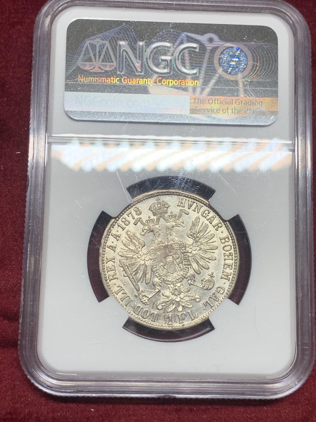 《竞宝斋》第63场-本周日 （全场不限金额包邮） ngc-unc细节1878年奥地利弗洛林银币，细节完美，底板也不错。