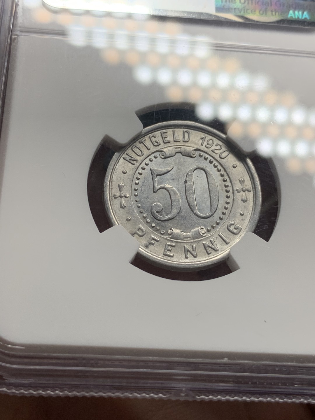 《竞宝斋》第63场-本周日 （全场不限金额包邮） NGC-MS62 德国 1920年 门登洞熊50芬尼铝币 紧急时期小名誉品