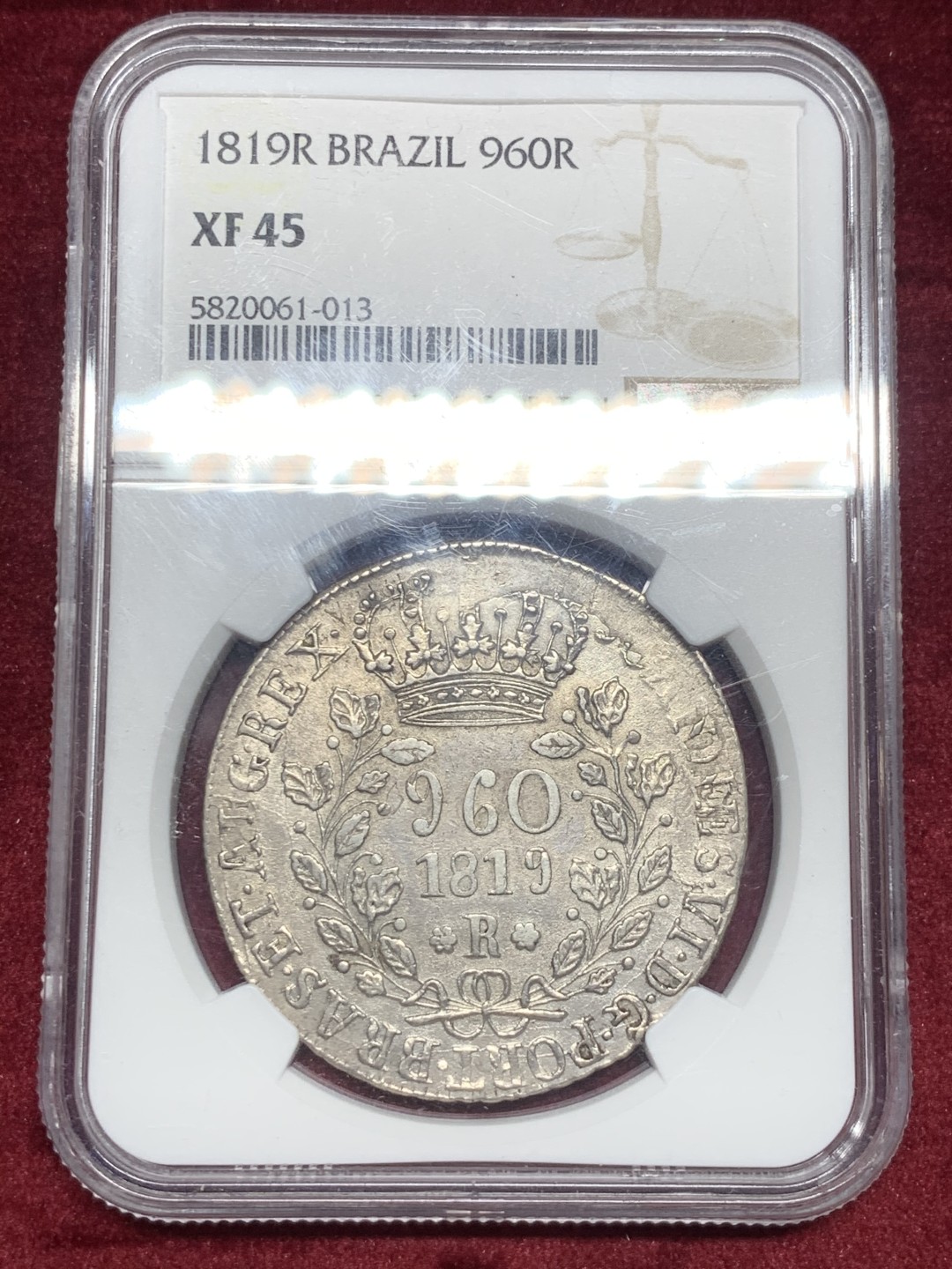 《竞宝斋》第63场-本周日 （全场不限金额包邮） NGC-XF45 巴西 1819年 960R 银币  热门品种