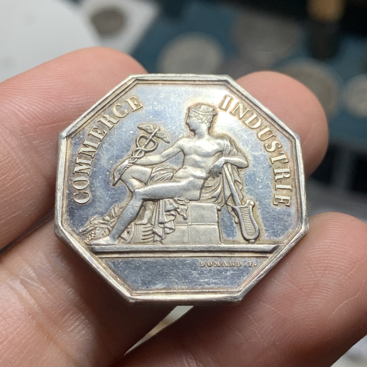 《竞宝斋》第63场-本周日 （全场不限金额包邮） 法国1836年商业之神墨丘利八角银章  31mm，12.6克，Aregnt边铭