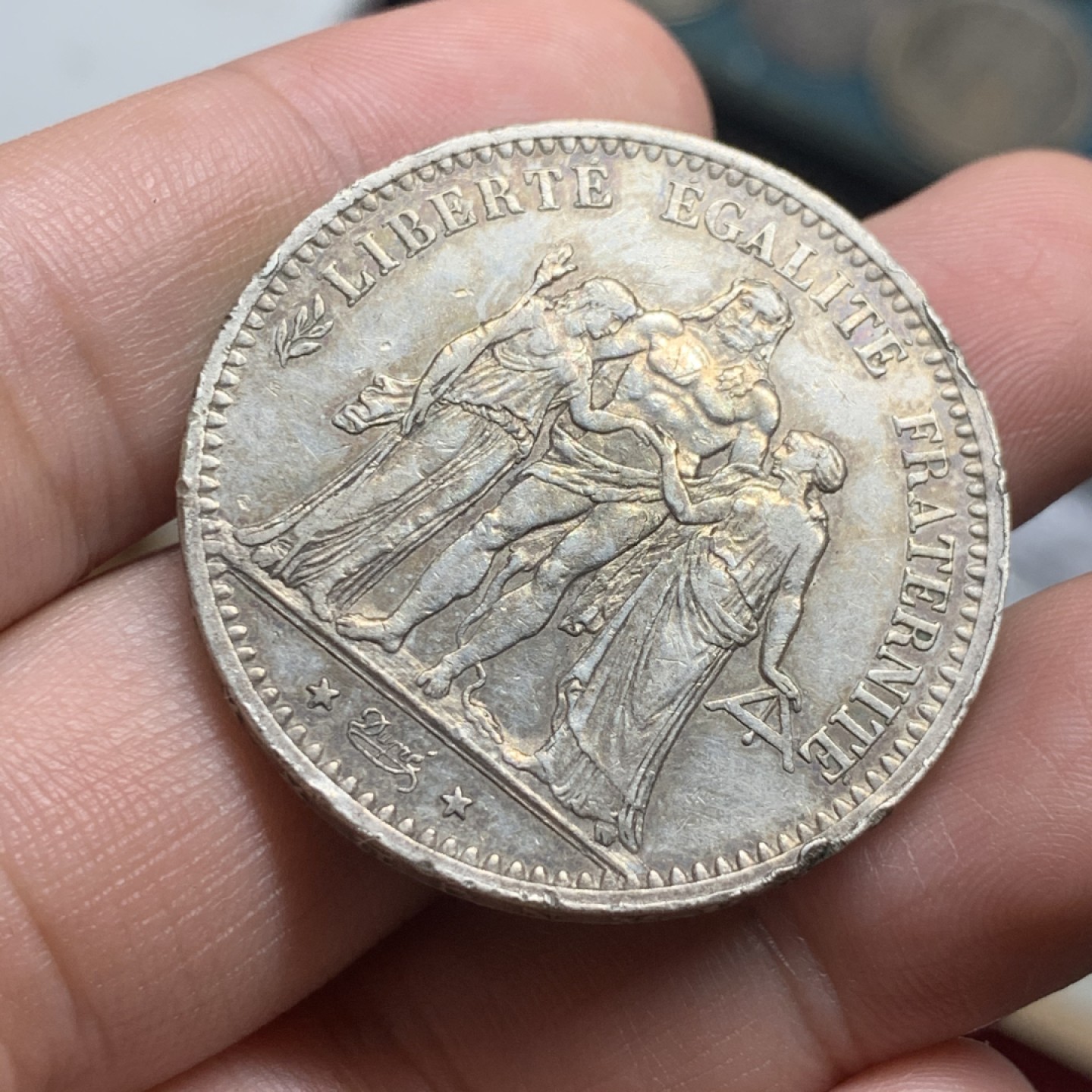 《竞宝斋》第63场-本周日 （全场不限金额包邮） 1875年法国大力神5法郎 银币