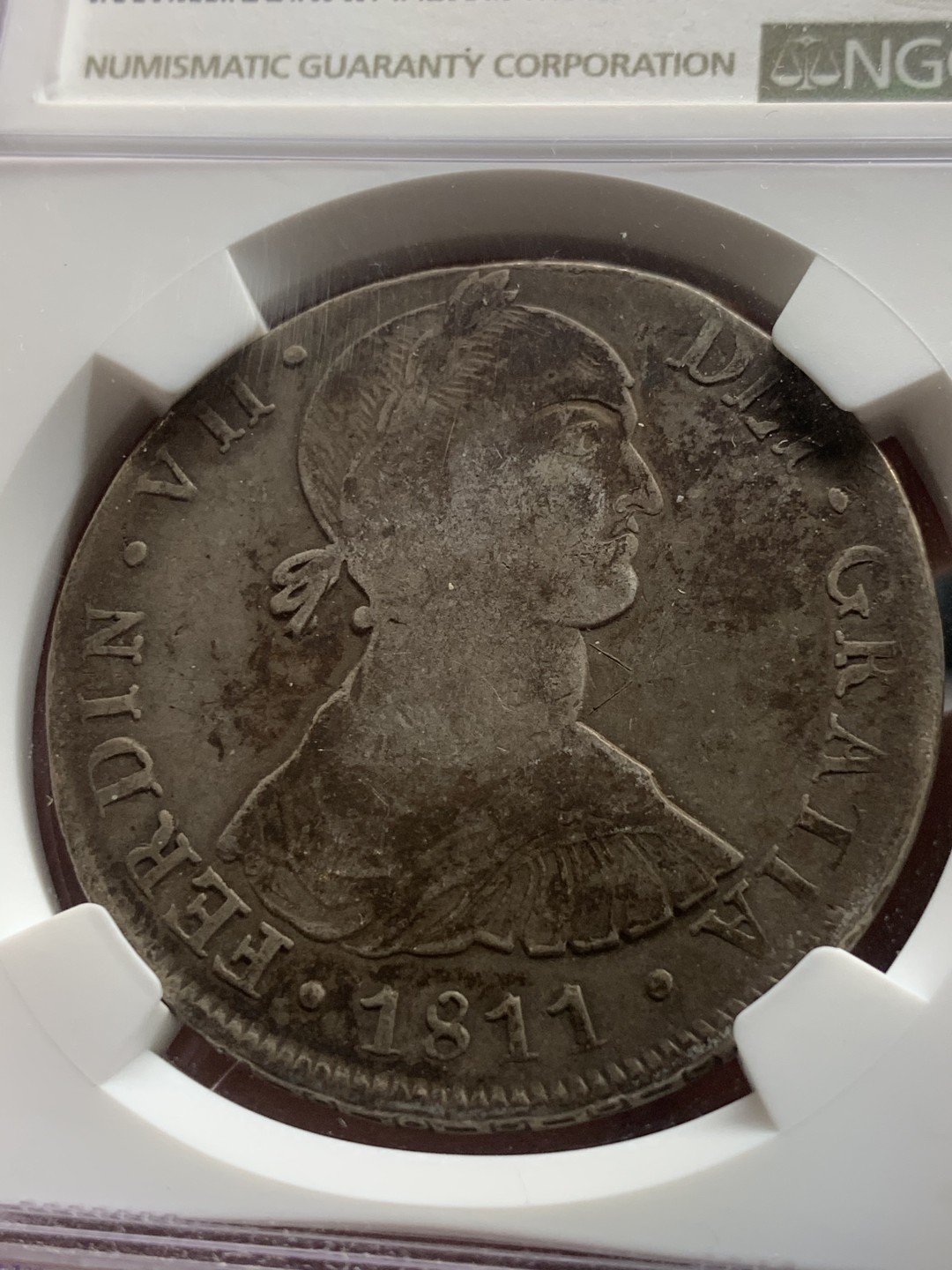 《竞宝斋》第63场-本周日 （全场不限金额包邮） NGC-XFD  秘鲁利马厂 费七洋葱头 1811年 8R 银币 不多见 