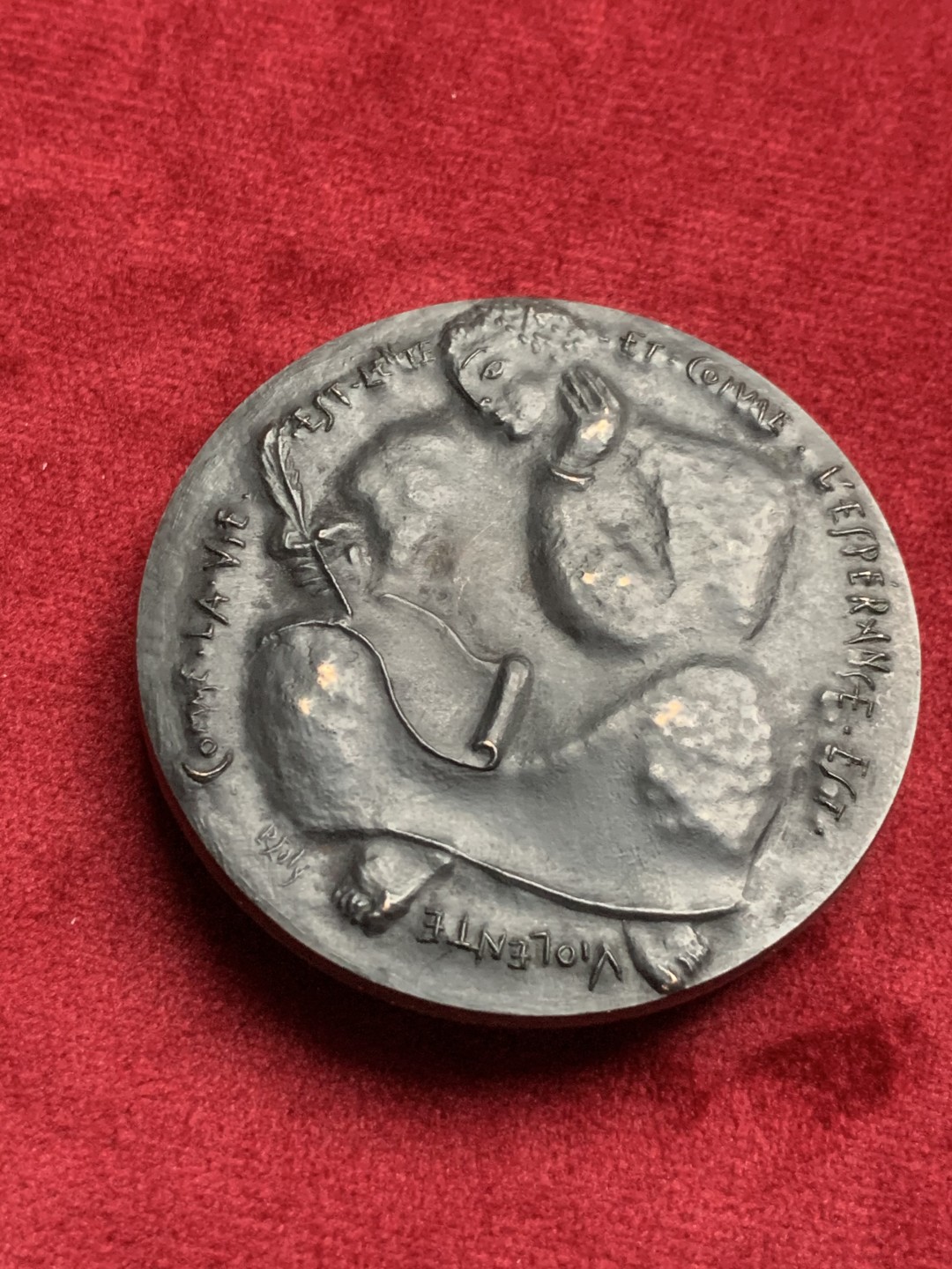 《竞宝斋》第63场-本周日 （全场不限金额包邮） 原盒法国1970年演员人像大铜章高浮雕 50mm，85克，BRONZE铜标