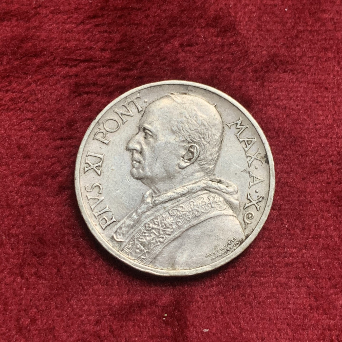 《竞宝斋》第63场-本周日 （全场不限金额包邮） 意大利1931年教皇庇护十一世5里拉银币