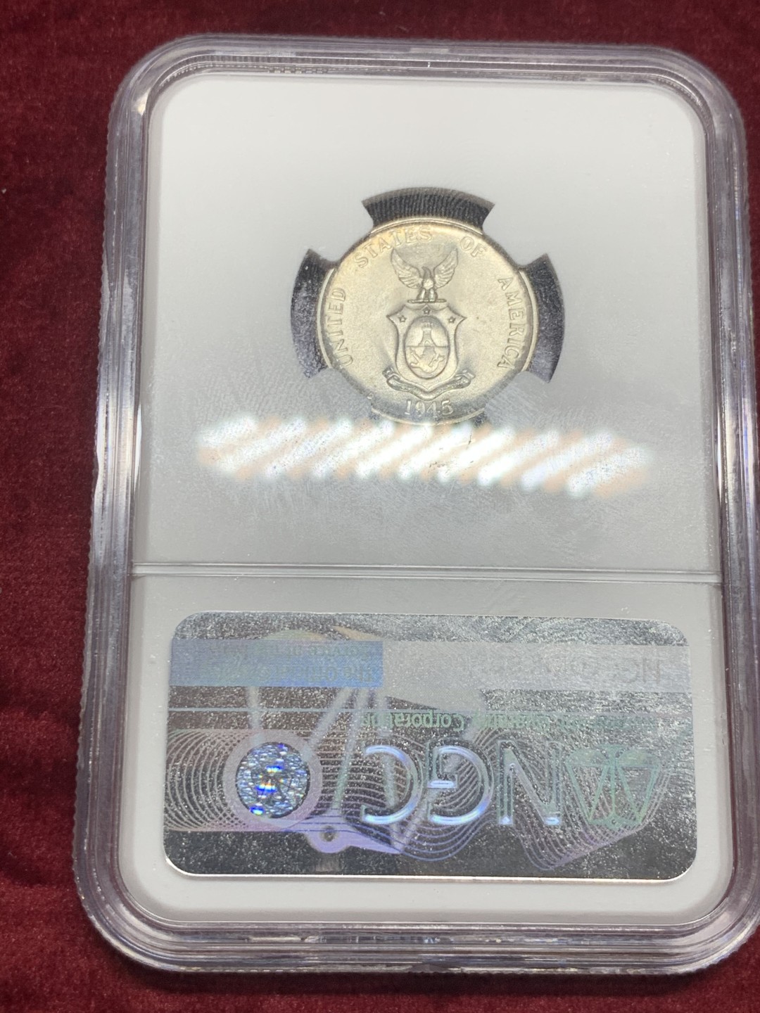 《竞宝斋》第63场-本周日 （全场不限金额包邮） NGC-MS62 美属菲律宾 1945年 20分 打铁女神 银币