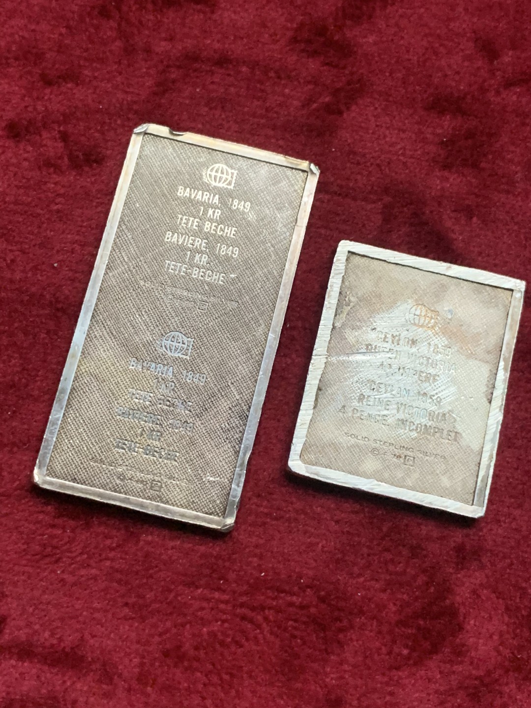 《竞宝斋》第63场-本周日 （全场不限金额包邮） 美国 弗兰克林造币厂 邮票型纯银银章 2枚 总重27克