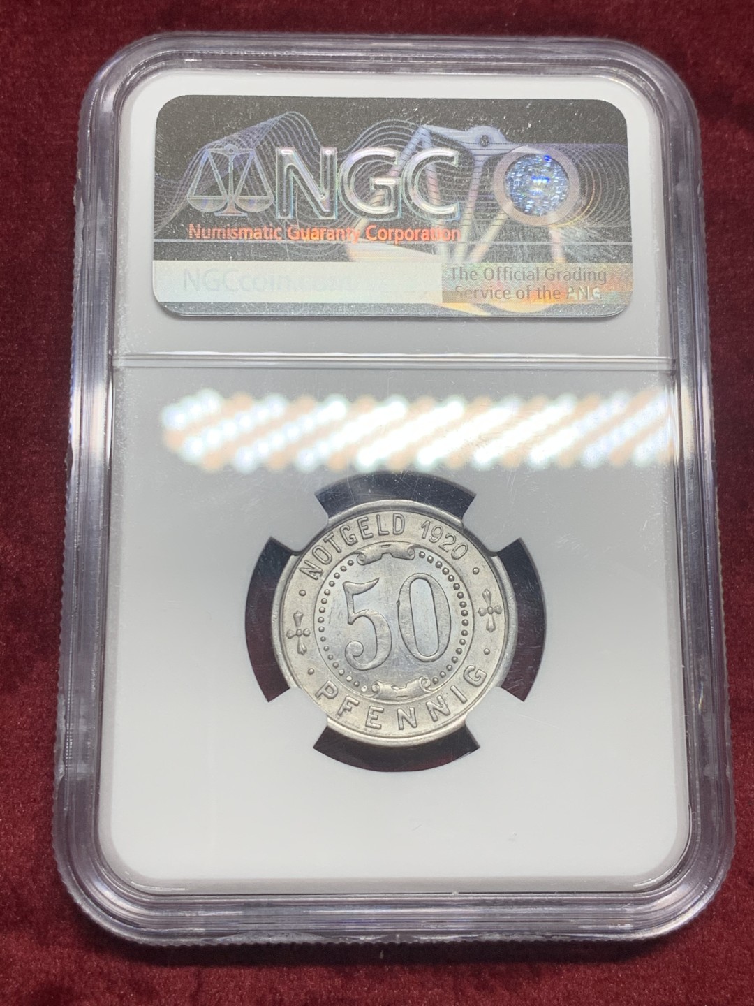 《竞宝斋》第63场-本周日 （全场不限金额包邮） NGC-MS62 德国 1920年 门登洞熊50芬尼铝币 紧急时期小名誉品