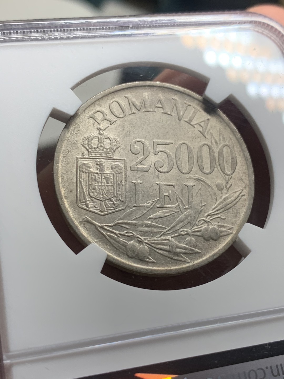 《竞宝斋》第63场-本周日 （全场不限金额包邮） NGC-MS61 罗马尼亚 1946年 25000列伊 银币 原光好品