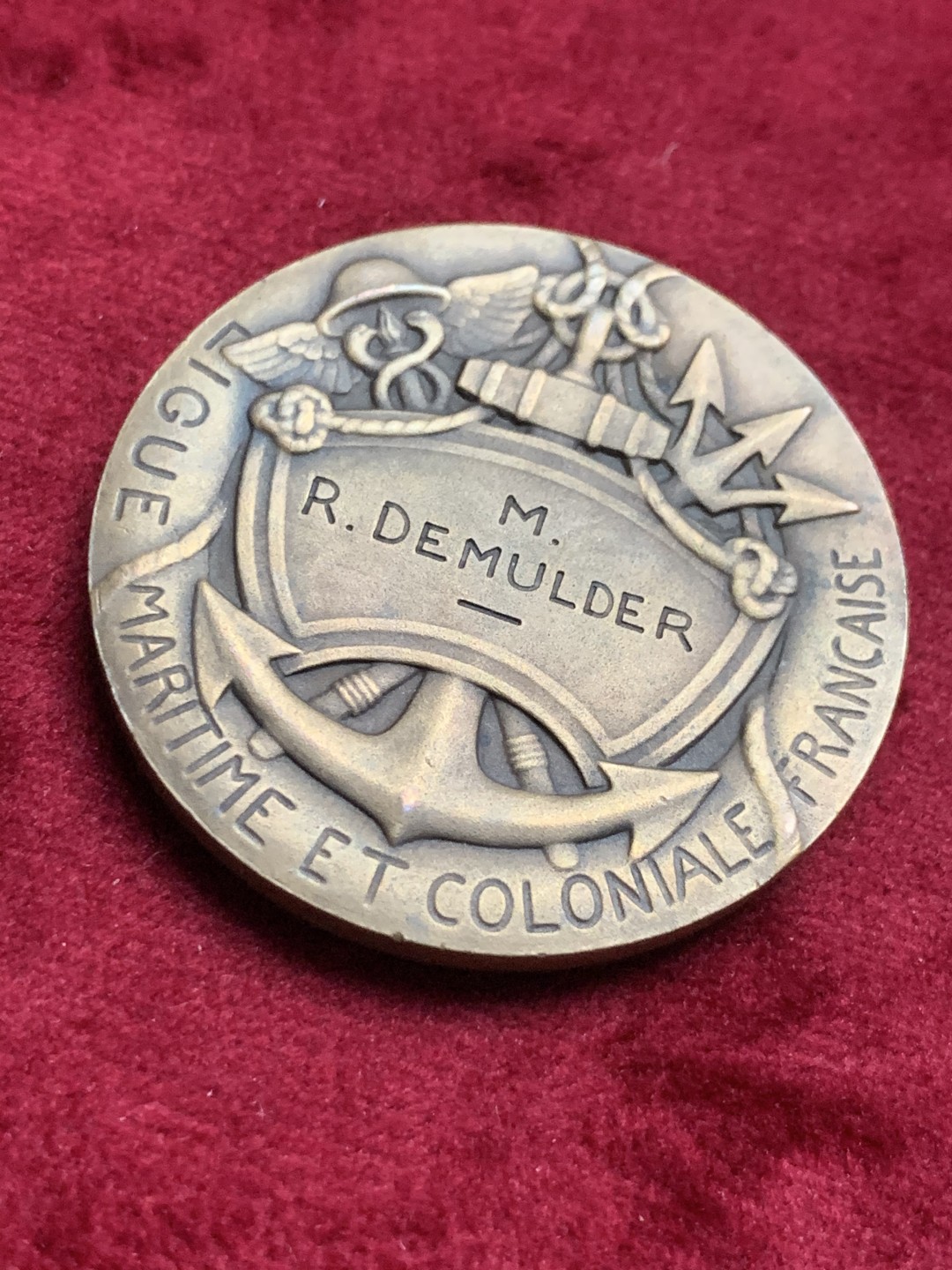 《竞宝斋》第63场-本周日 （全场不限金额包邮） 法国 殖民地和海事联盟 纪念铜章 41mm直径 30克