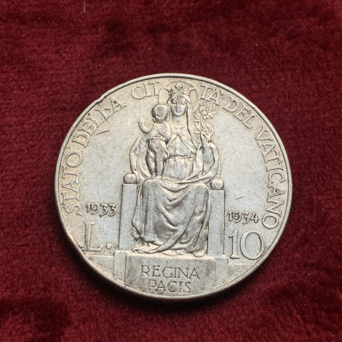《竞宝斋》第63场-本周日 （全场不限金额包邮） 1933年意大利教皇庇护十一世10里拉银币