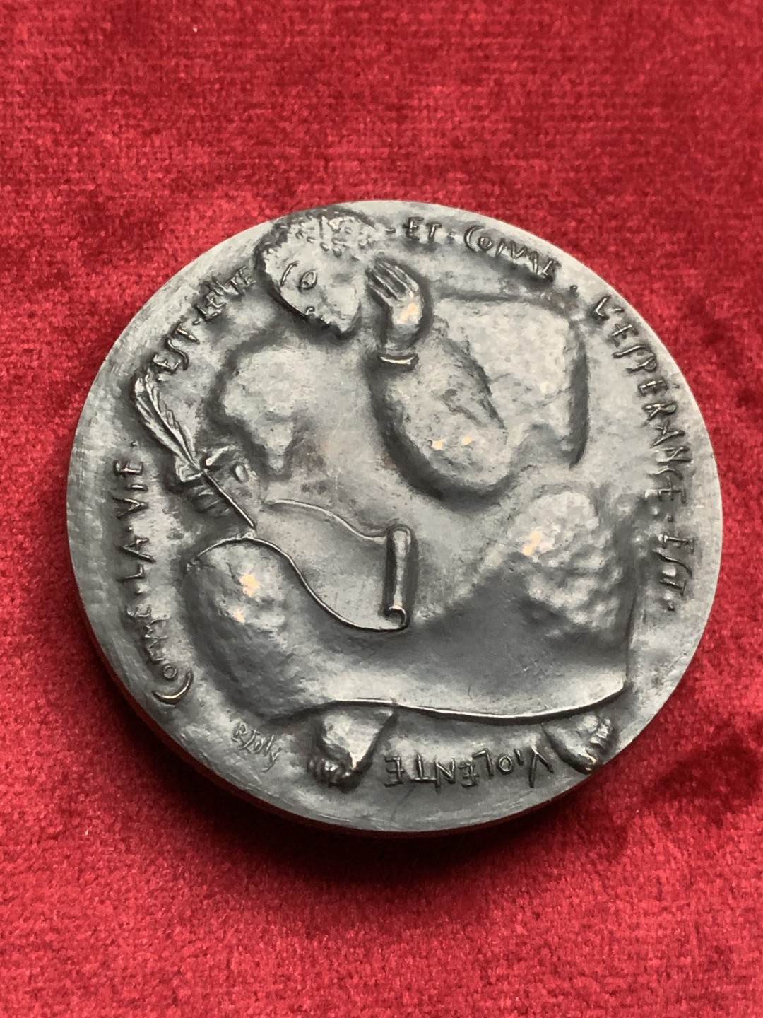 《竞宝斋》第63场-本周日 （全场不限金额包邮） 原盒法国1970年演员人像大铜章高浮雕 50mm，85克，BRONZE铜标