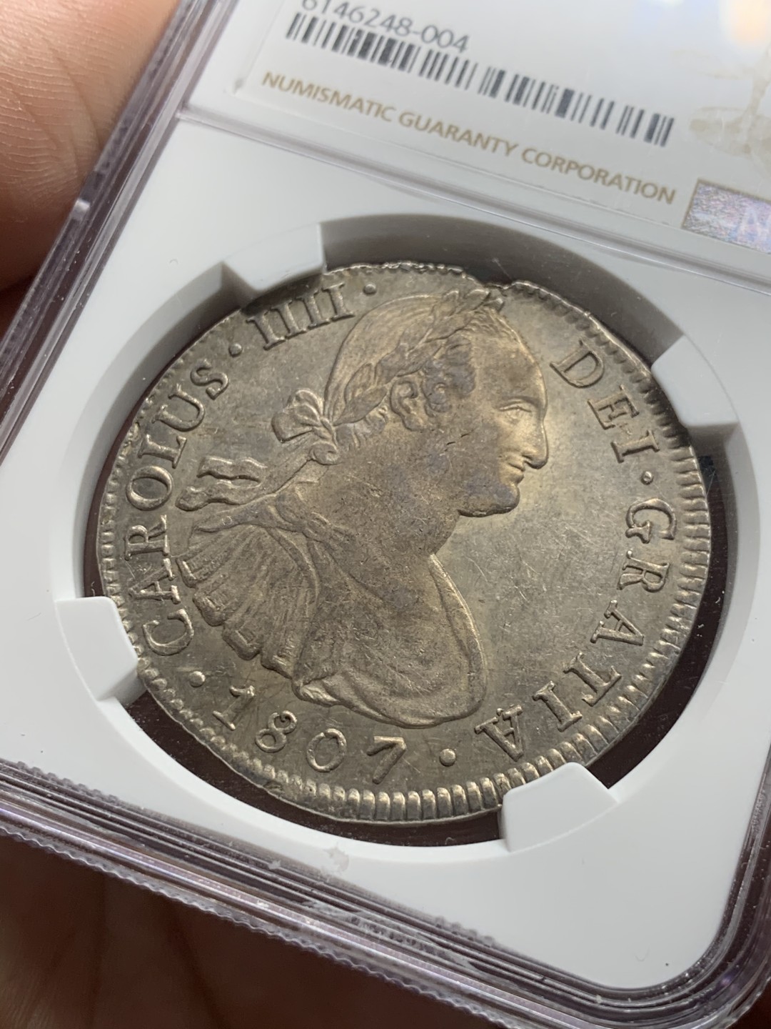 《竞宝斋》第63场-本周日 （全场不限金额包邮） NGC-Au55 墨西哥 1807年 8瑞尔 卡四双柱银币