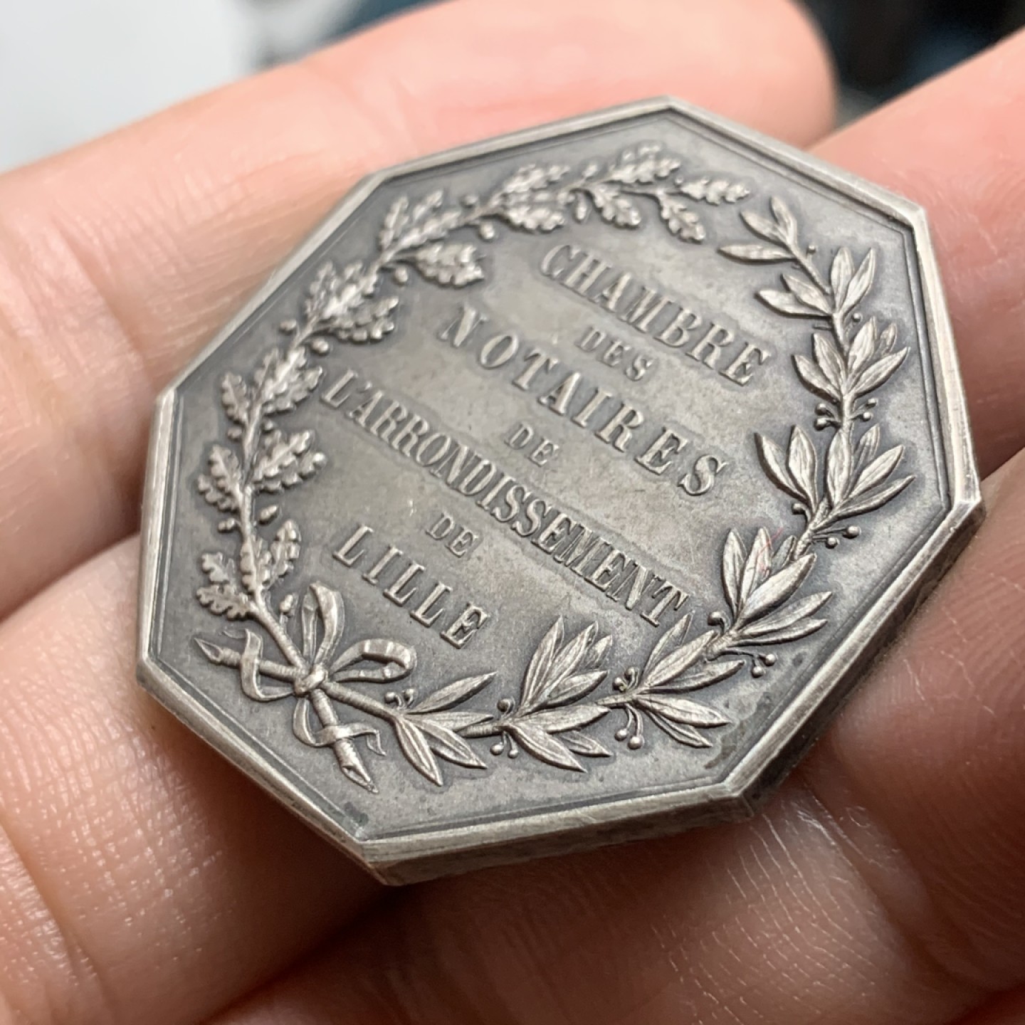 《竞宝斋》第63场-本周日 （全场不限金额包邮） 法国里尔省公正女神八角银章 35mm，19.6克，Aregnt边铭