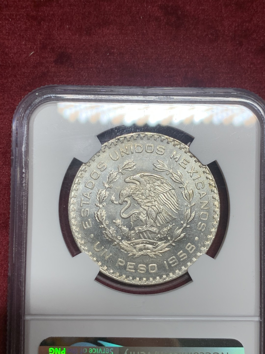 《竞宝斋》第63场-本周日 （全场不限金额包邮） NGC-MS64 墨西哥 1958年 鹰洋银币 原光品