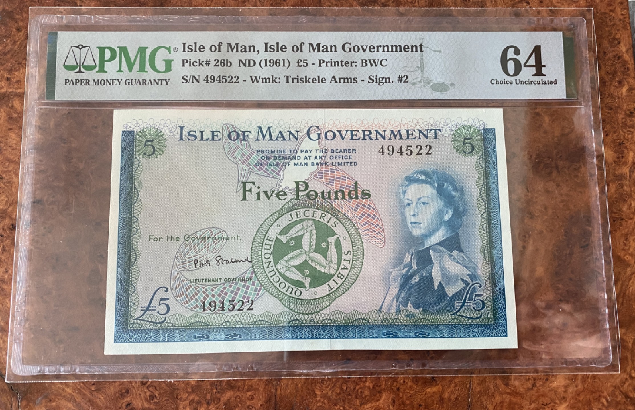 Chase Auction 第12期 - - 中外纸钞、民国炒联拍！ 1961年马恩岛5镑，PMG64，戎装女王，德纳罗出品！稀少初版签名