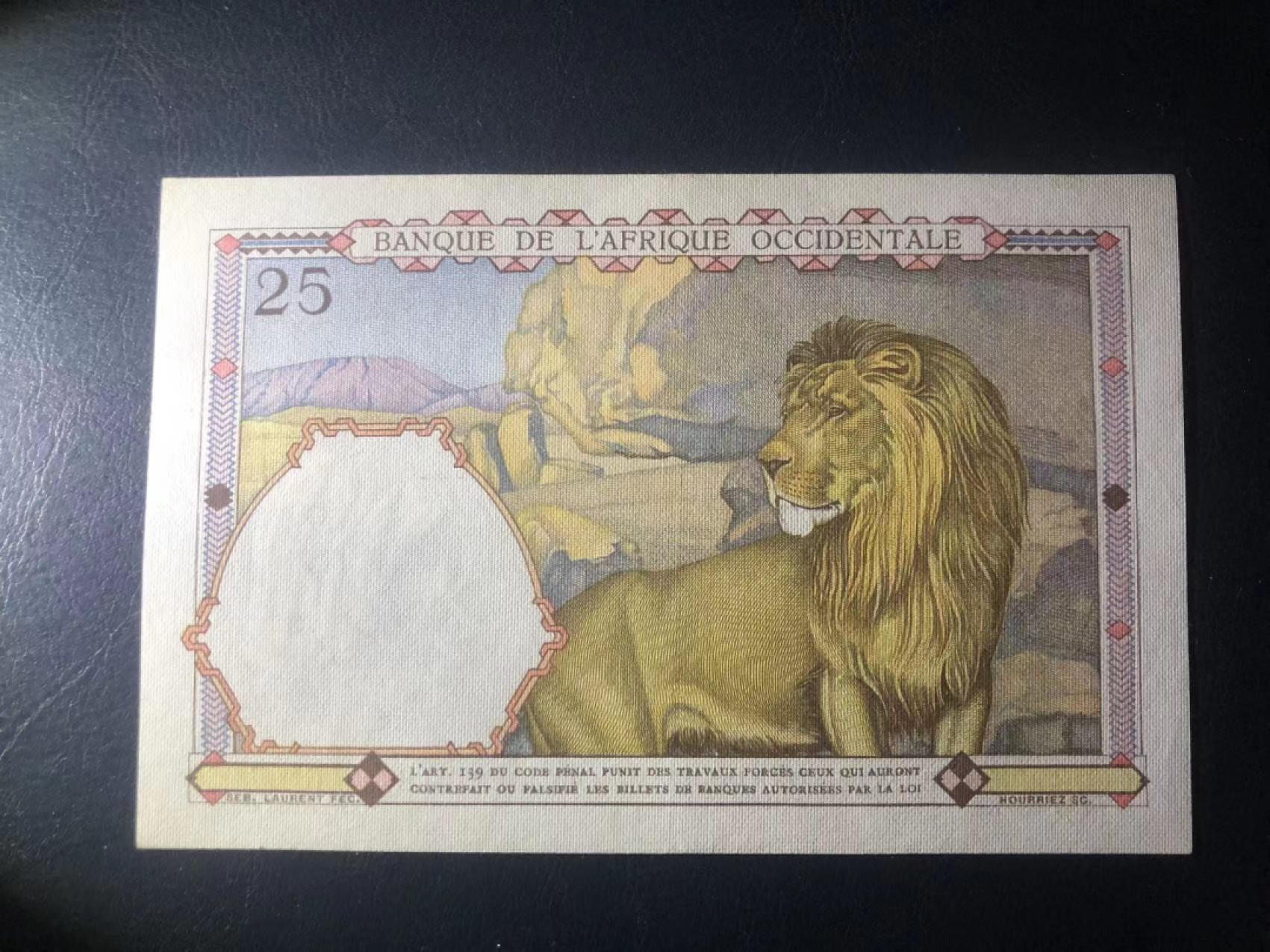 【Blue Auction】✨世界纸币精拍第190期【精】 法属西非 1942年25法郎 大金狮 au+品相