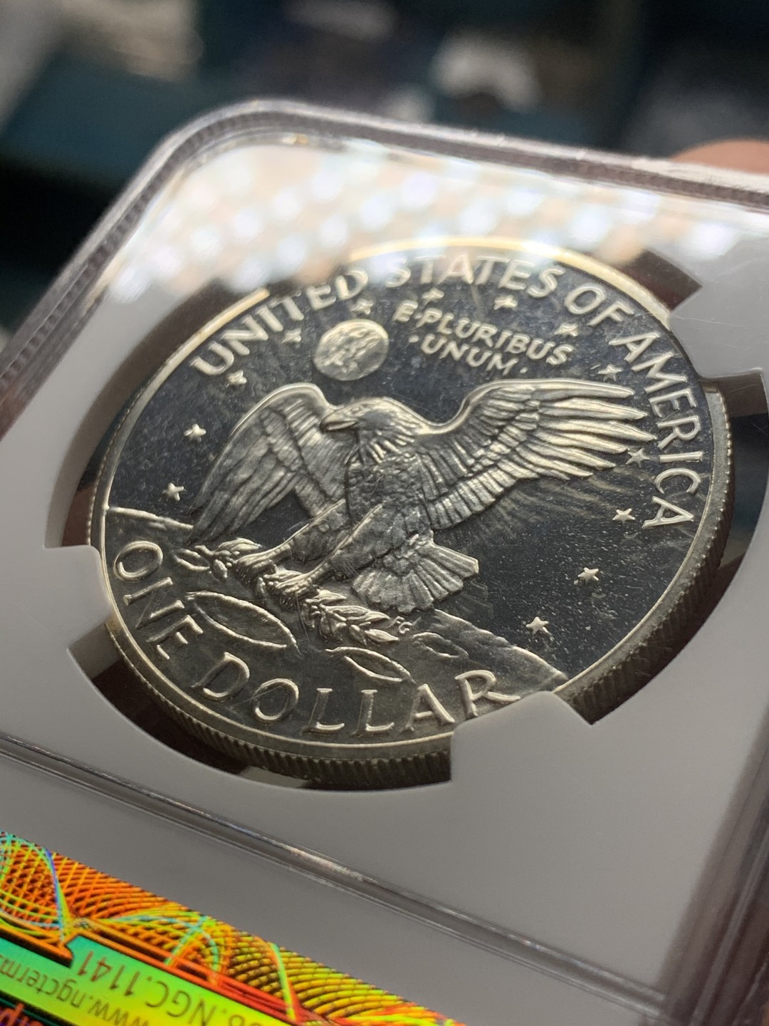 《竞宝斋》第63场-本周日 （全场不限金额包邮） NGC PF66CAMEO 美国1971年艾森豪威尔精制一美元银币