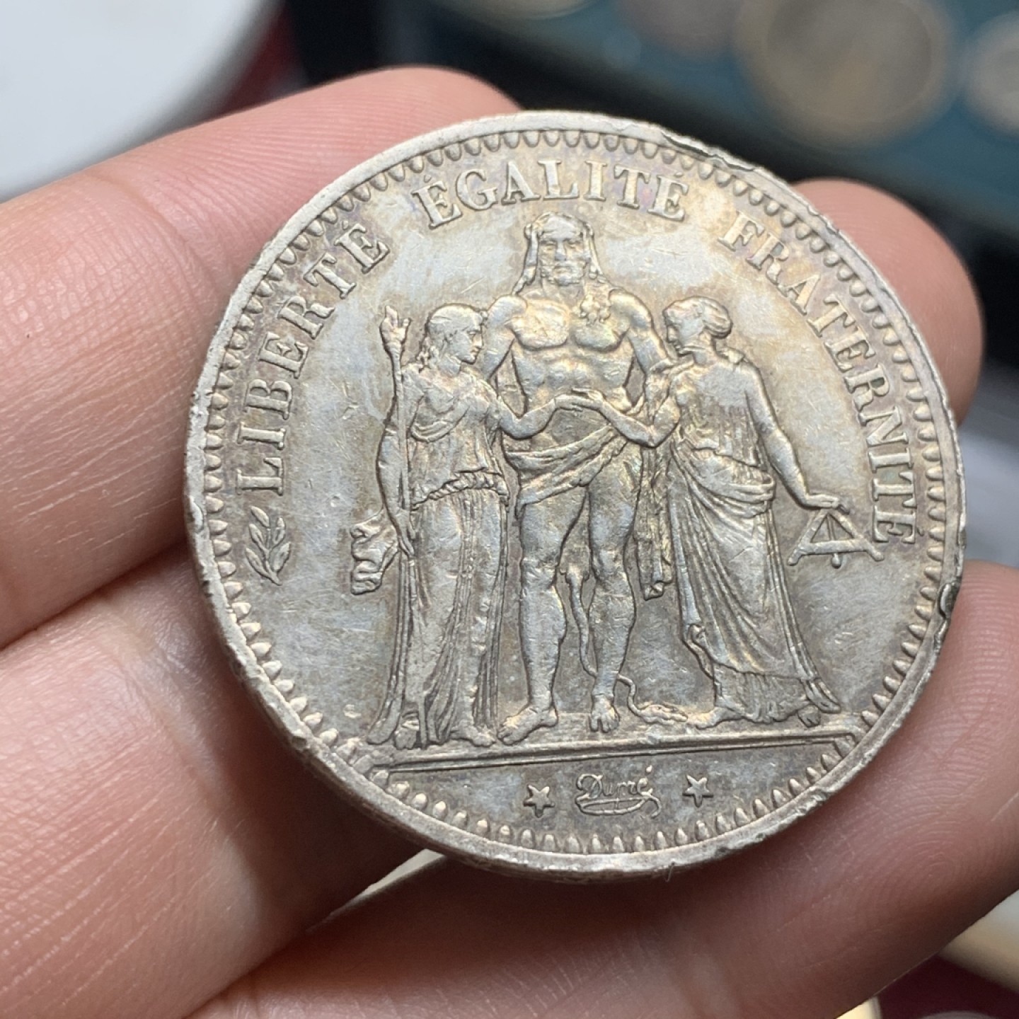 《竞宝斋》第63场-本周日 （全场不限金额包邮） 1875年法国大力神5法郎 银币