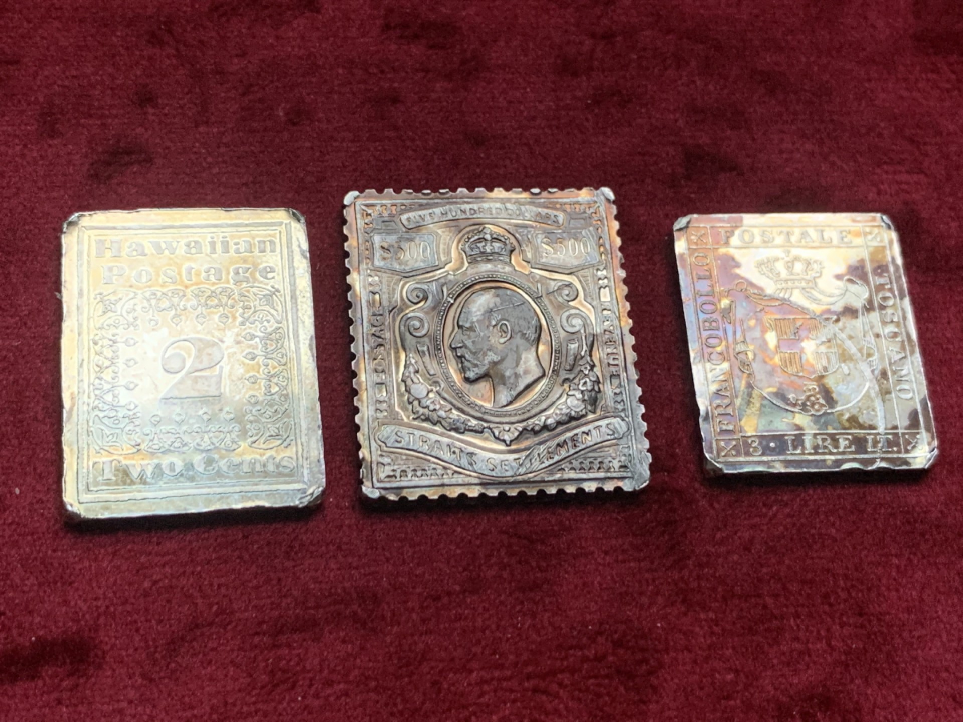 《竞宝斋》第63场-本周日 （全场不限金额包邮） 美国 弗兰克林造币厂 邮票型纯银银章 3枚一组 总重 35.85克