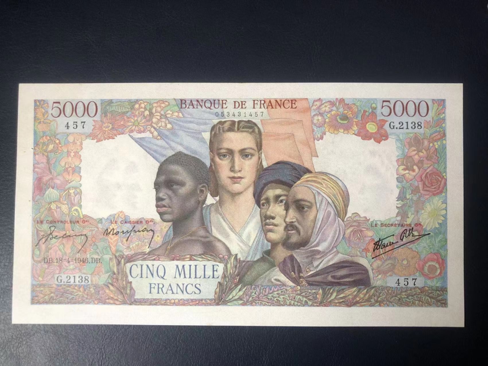 【Blue Auction】✨世界纸币精拍第190期【精】 法国🇫🇷1946年5000法郎 AU+品相 经典大团结 精美