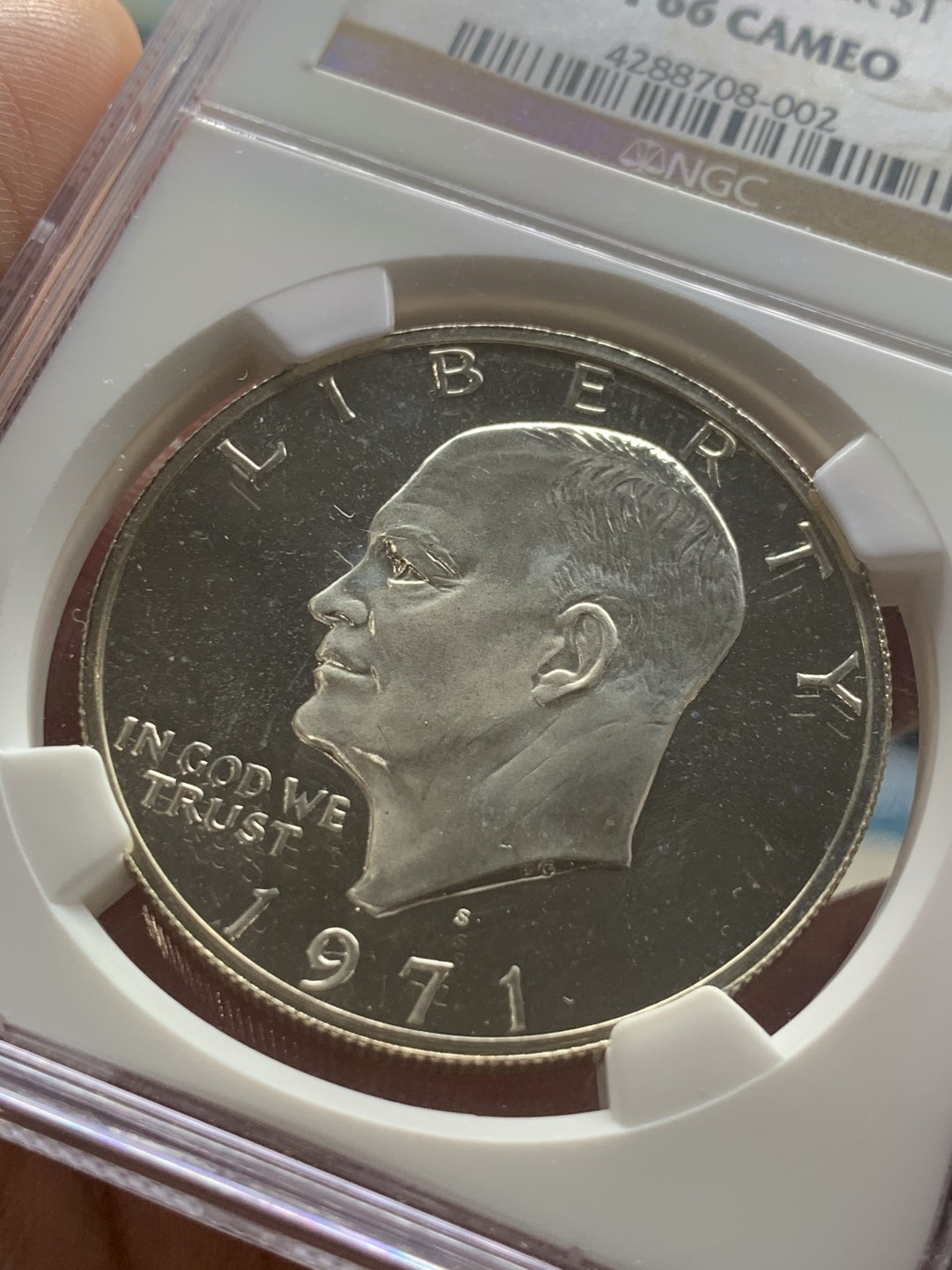 《竞宝斋》第63场-本周日 （全场不限金额包邮） NGC PF66CAMEO 美国1971年艾森豪威尔精制一美元银币