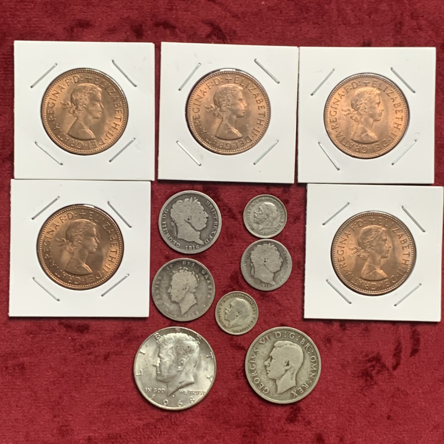 《竞宝斋》第63场-本周日 （全场不限金额包邮） 英国为主的一堆银币，乔三四五是先令，铜币全卷拆BU