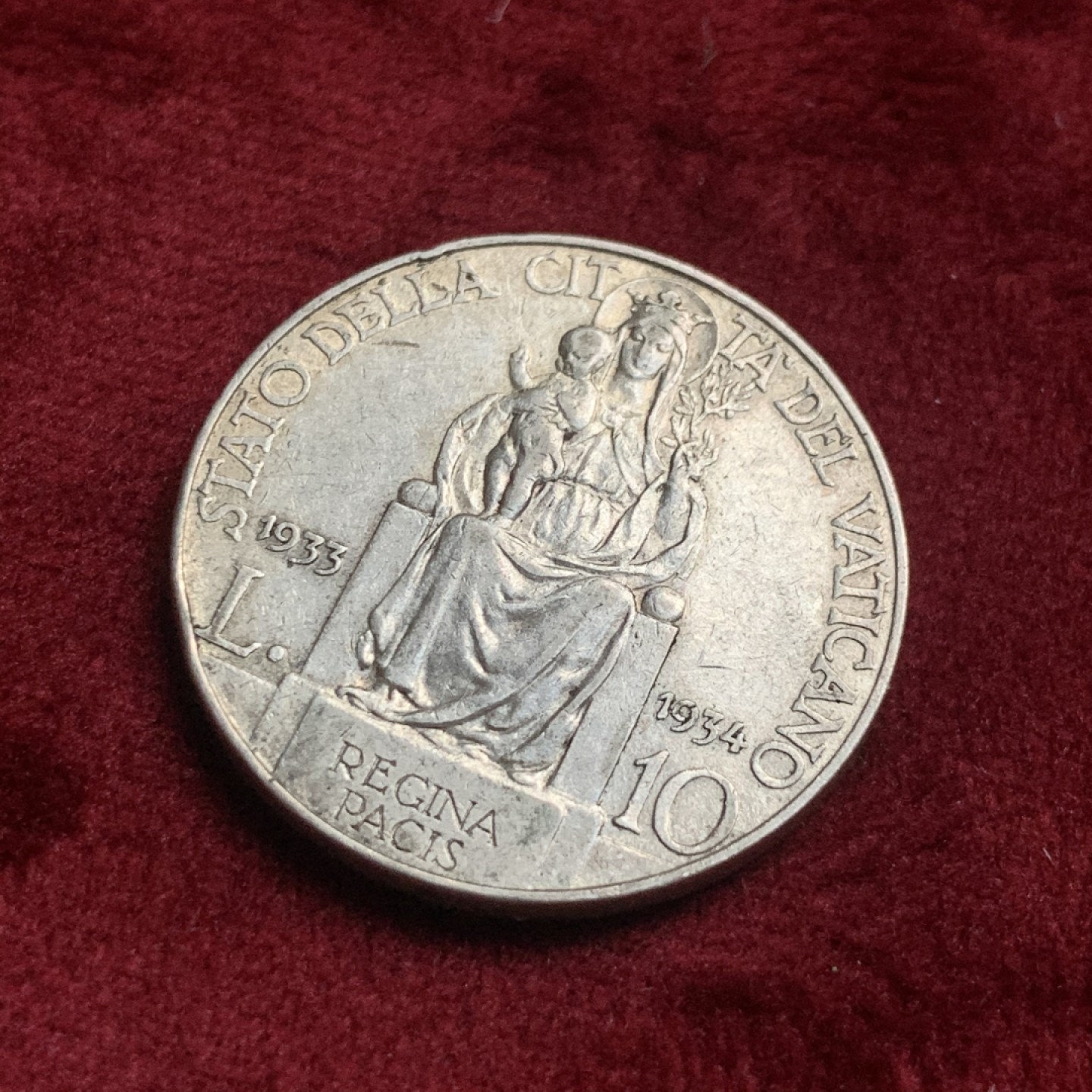 《竞宝斋》第63场-本周日 （全场不限金额包邮） 1933年意大利教皇庇护十一世10里拉银币