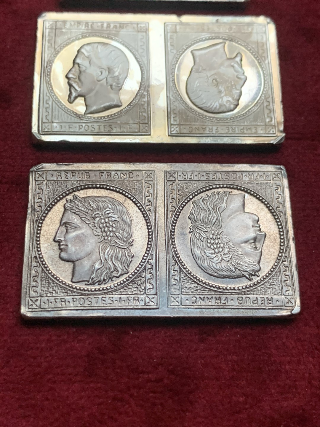 《竞宝斋》第63场-本周日 （全场不限金额包邮） 美国 弗兰克林造币厂 邮票型纯银银章 3枚一组 总重 43.7克