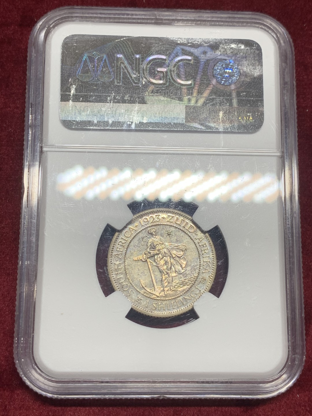 《竞宝斋》第63场-本周日 （全场不限金额包邮） NGC PF63 英属南非 1923年 乔治五世 1先令精制银币 镜面底板带彩包浆