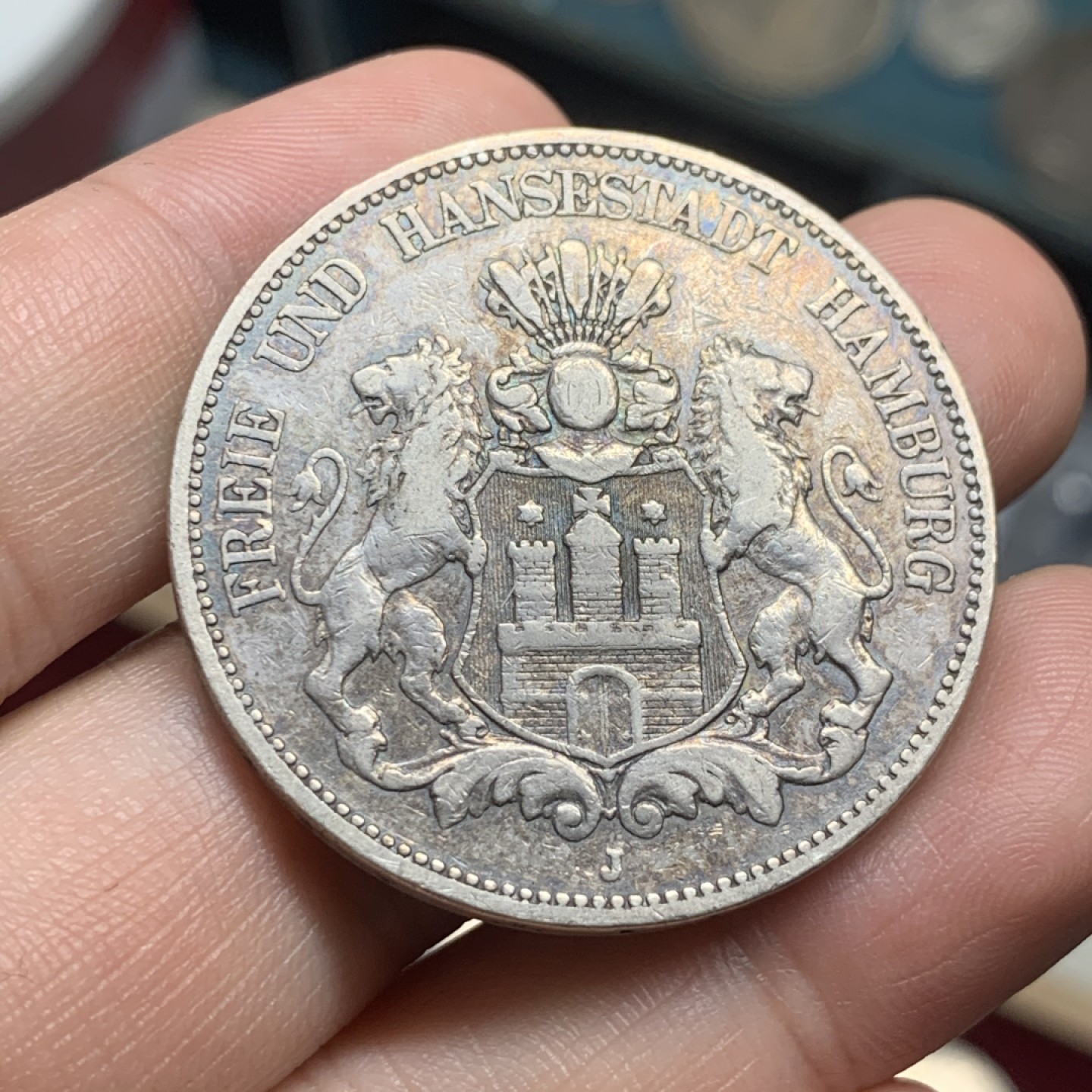 《竞宝斋》第63场-本周日 （全场不限金额包邮） 德国1876年汉堡五马克原味银币