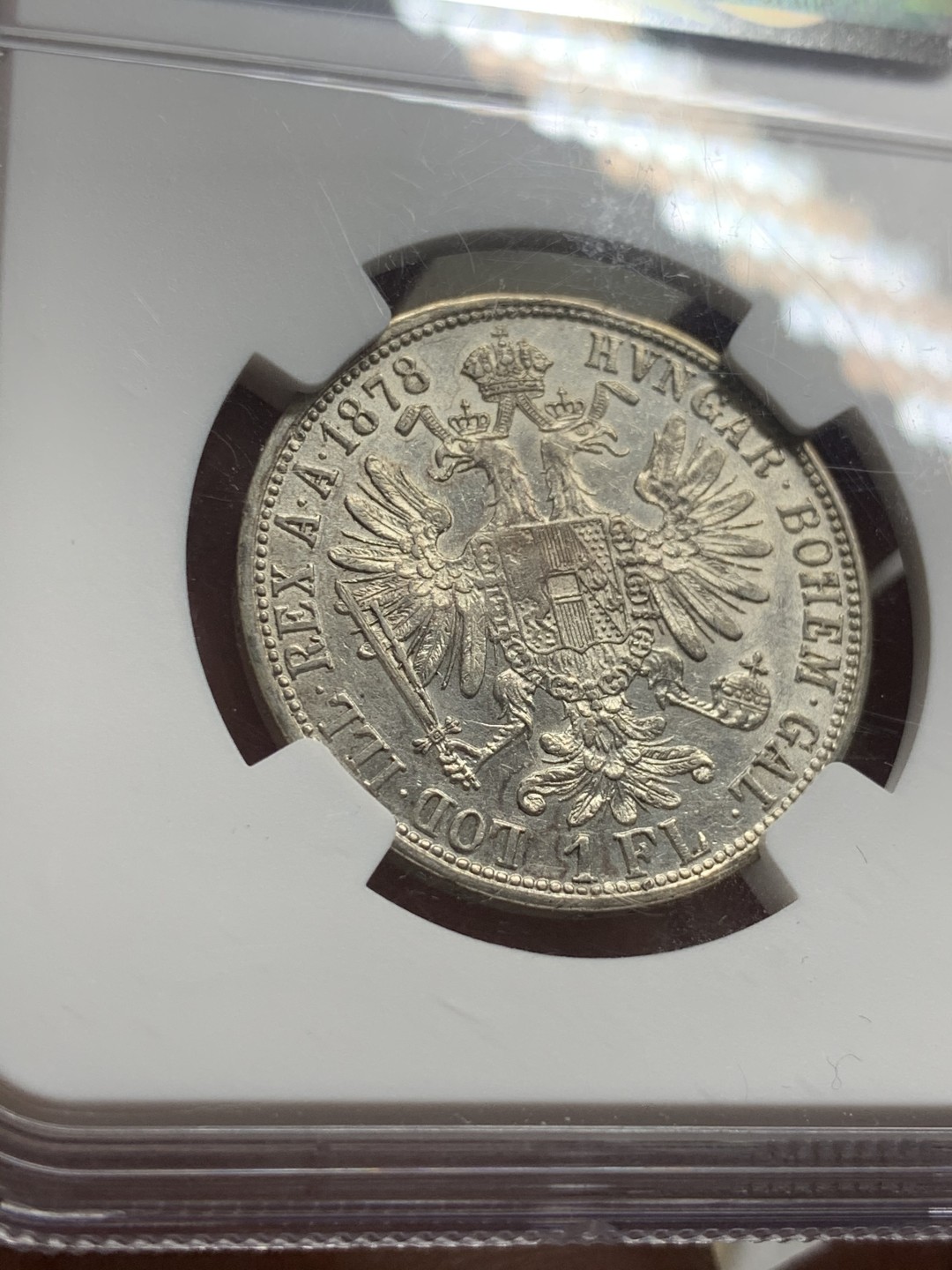 《竞宝斋》第63场-本周日 （全场不限金额包邮） ngc-unc细节1878年奥地利弗洛林银币，细节完美，底板也不错。